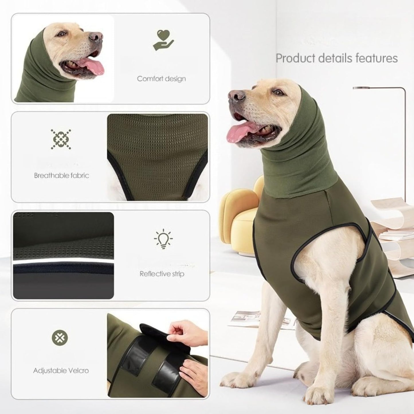 Dog Anxiety Relief Calming Vest Thunder Shirt for Pets Stress Relief Comfortable Fit Adjustable Dog Clothes Upgraded Version (Green,XS)