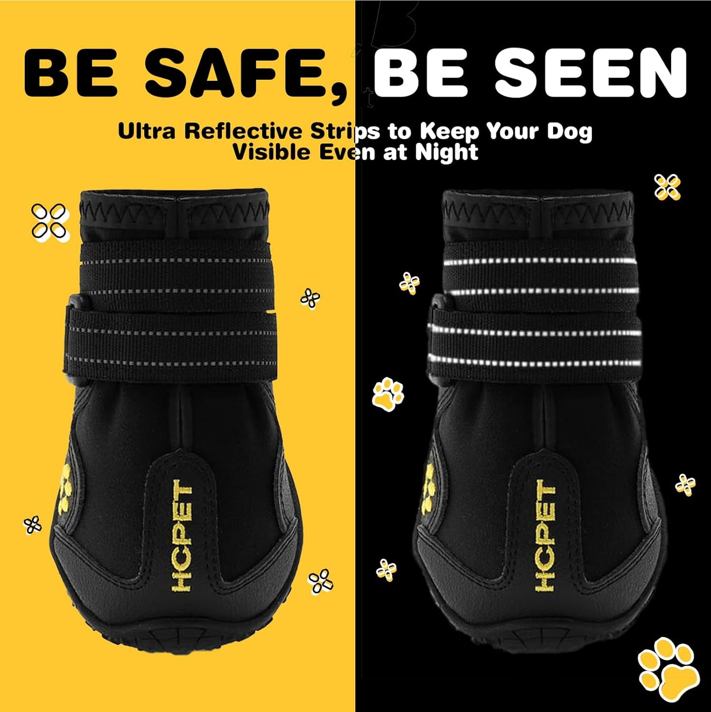 Hcpet Dog Boots, Dog Shoes for Large Dogs, Medium Dog Boots & Paw Protectors, Anti-Slip Dog Booties for Hot Pavement Winter Snow Hiking with Reflective Straps Black Size 6