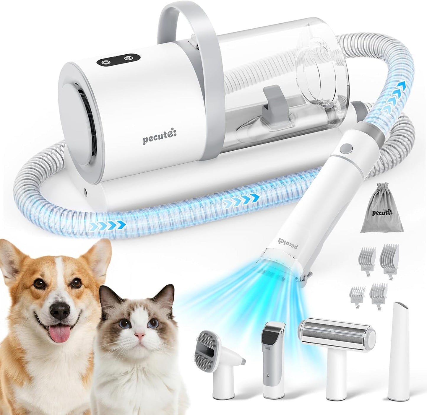 Pecute Dog Grooming Vacuum for Heavy Shedding, Quiet(55dB) 4-in-1 Pet Grooming Kit for Nervous Dogs & Cats, 12000Pa Dog Vacuum Brush for Shedding with Clipper, 1.5L Dust Cup, Home Grooming & Cleaning