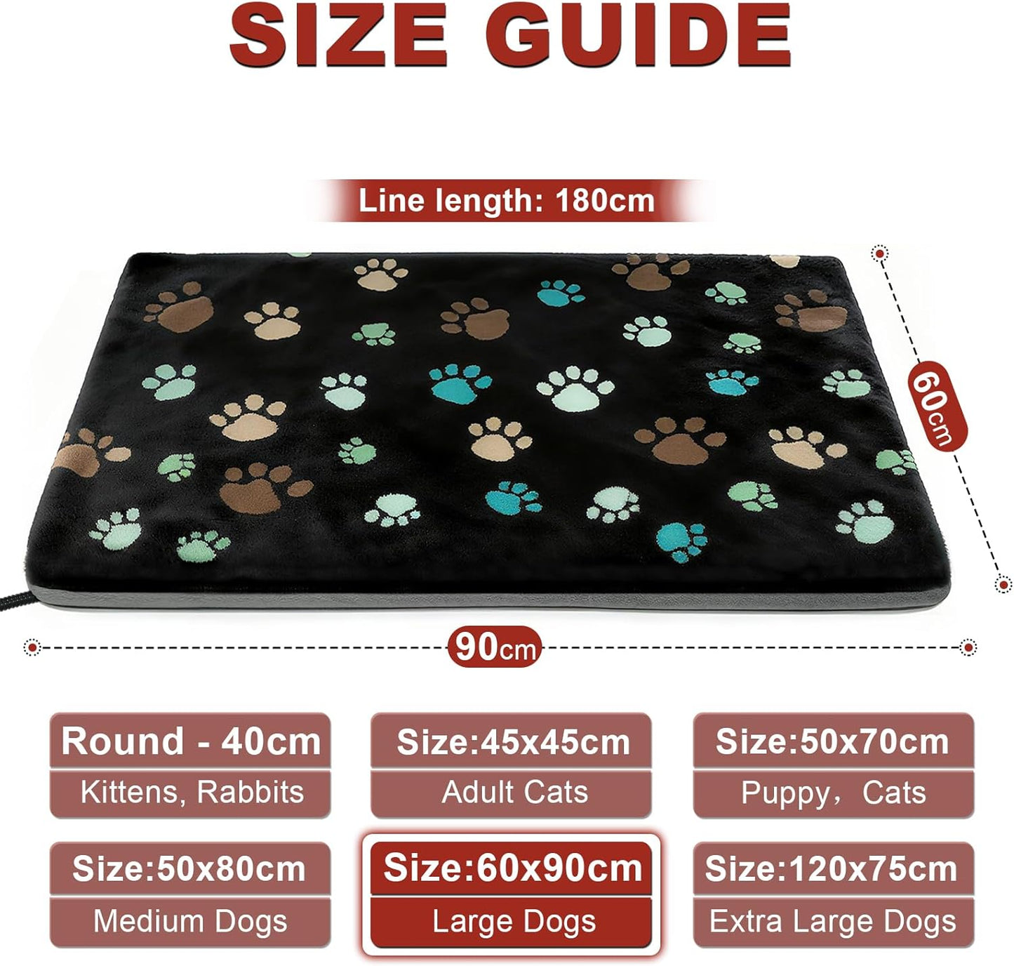 Large Dog Heating Pad 36x24 in with Smart Thermostat Switch and Power Line Protection Tube,Obtained MET and UL Dual Certification,Waterproof Pet Heating Pad for Dogs,with Plush Fabric Cover