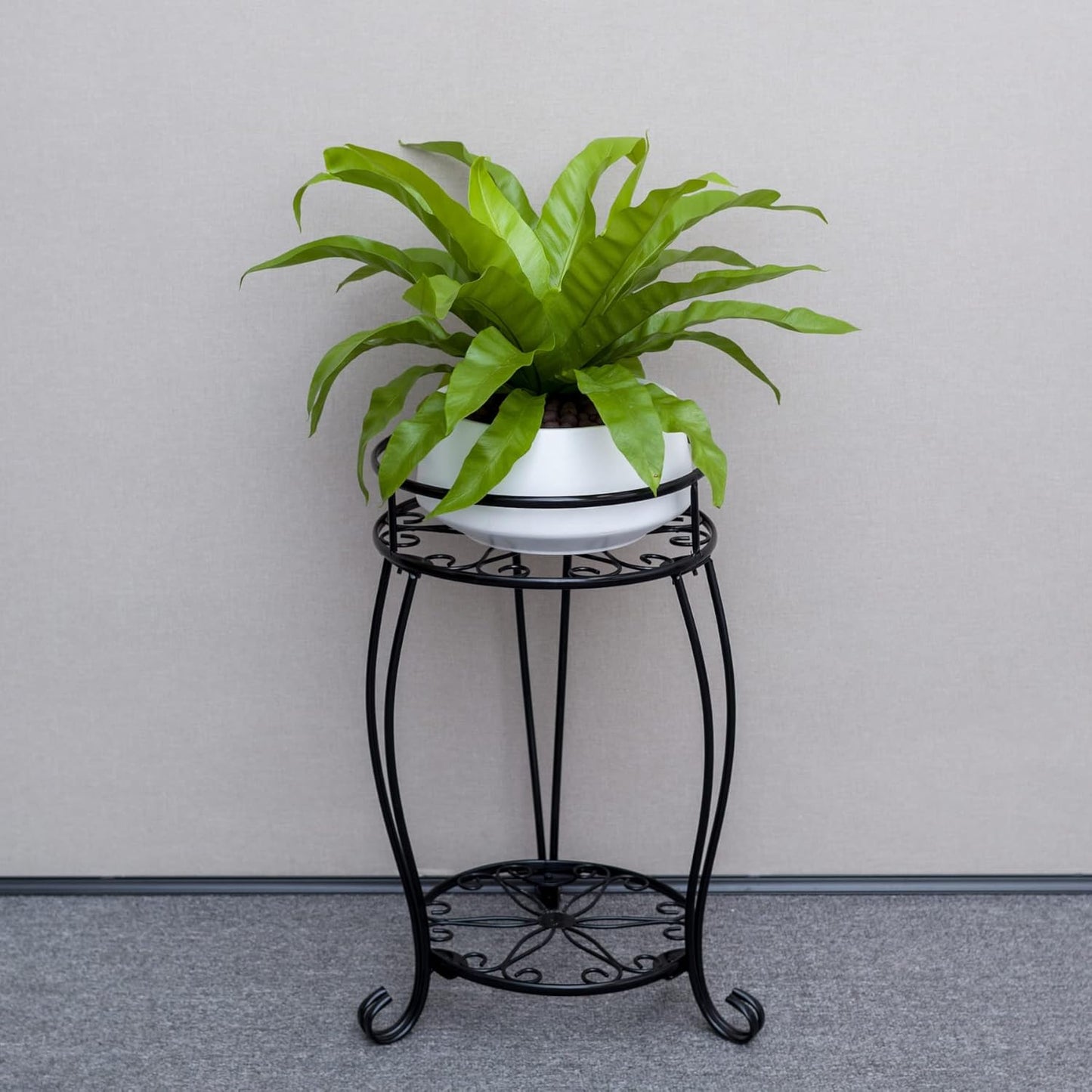 FaithLand 2 Pack Plant Stands, Heavy Duty Metal Planter Holder Indoor Outdoor, 2 Tier Round Potted Supports Rack, Corner Display Shelf Black