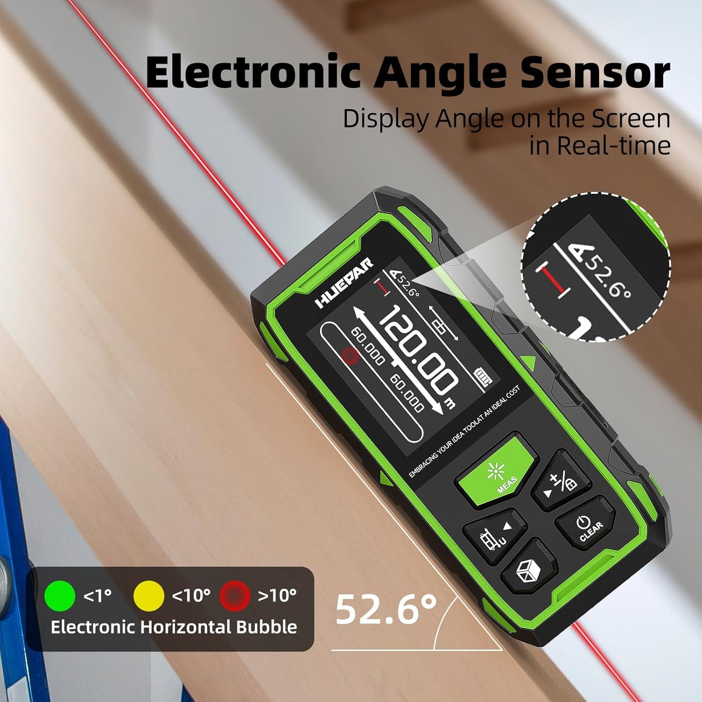 656ft/200M Dual Laser Distance Measuring Tool, Huepar Professional Rechargeable Digital Laser Room Measure Devices, Bilateral Metro Laser Measurement Tool with with Angle Sensor, Magnetic Back