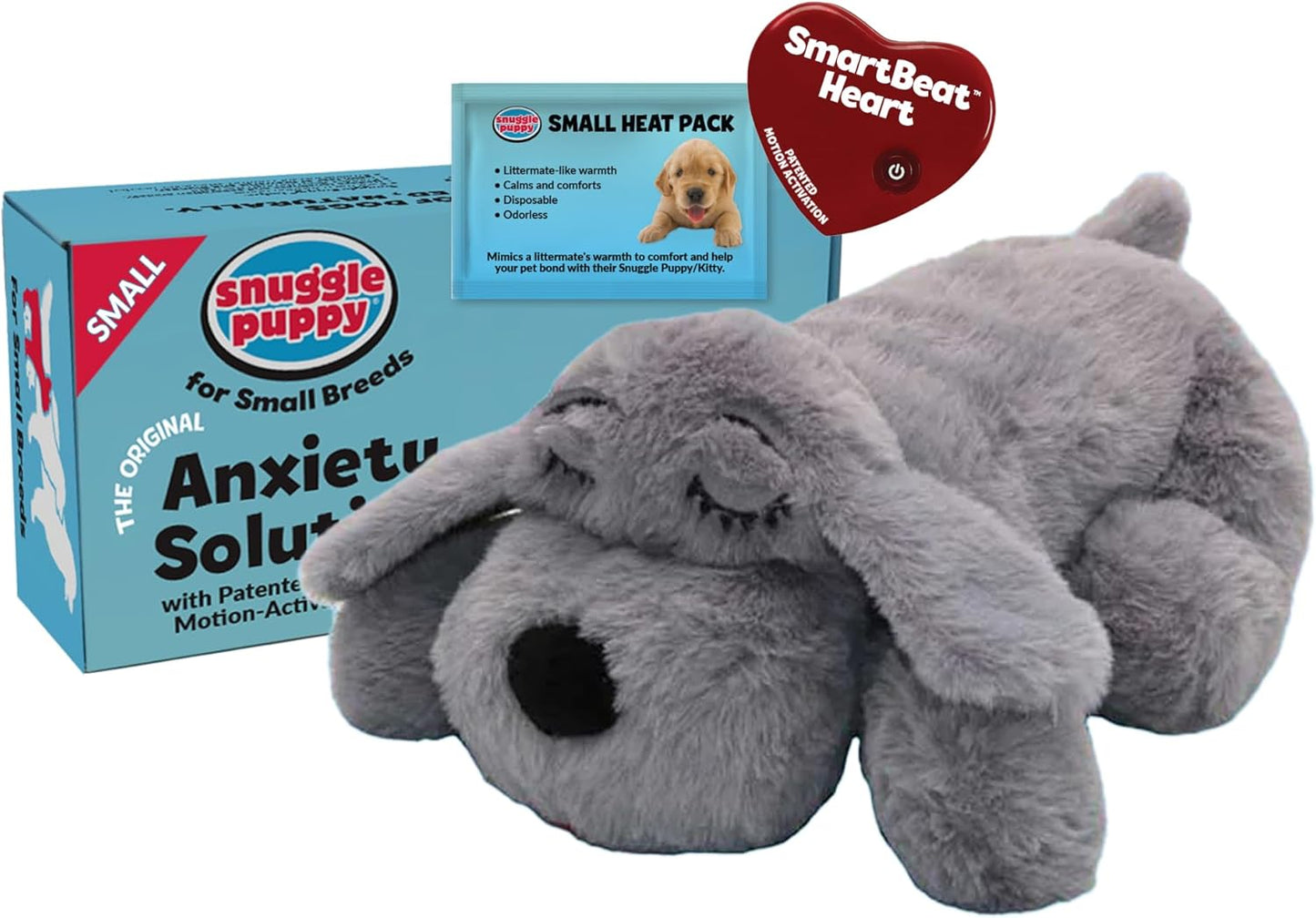 Snuggle Puppy Junior, Heartbeat Puppy Toy for Small Breeds, Smaller Plush Dog Toy with Real-Feel Pulse, Designed for Crate Use and Early Routines - Grey