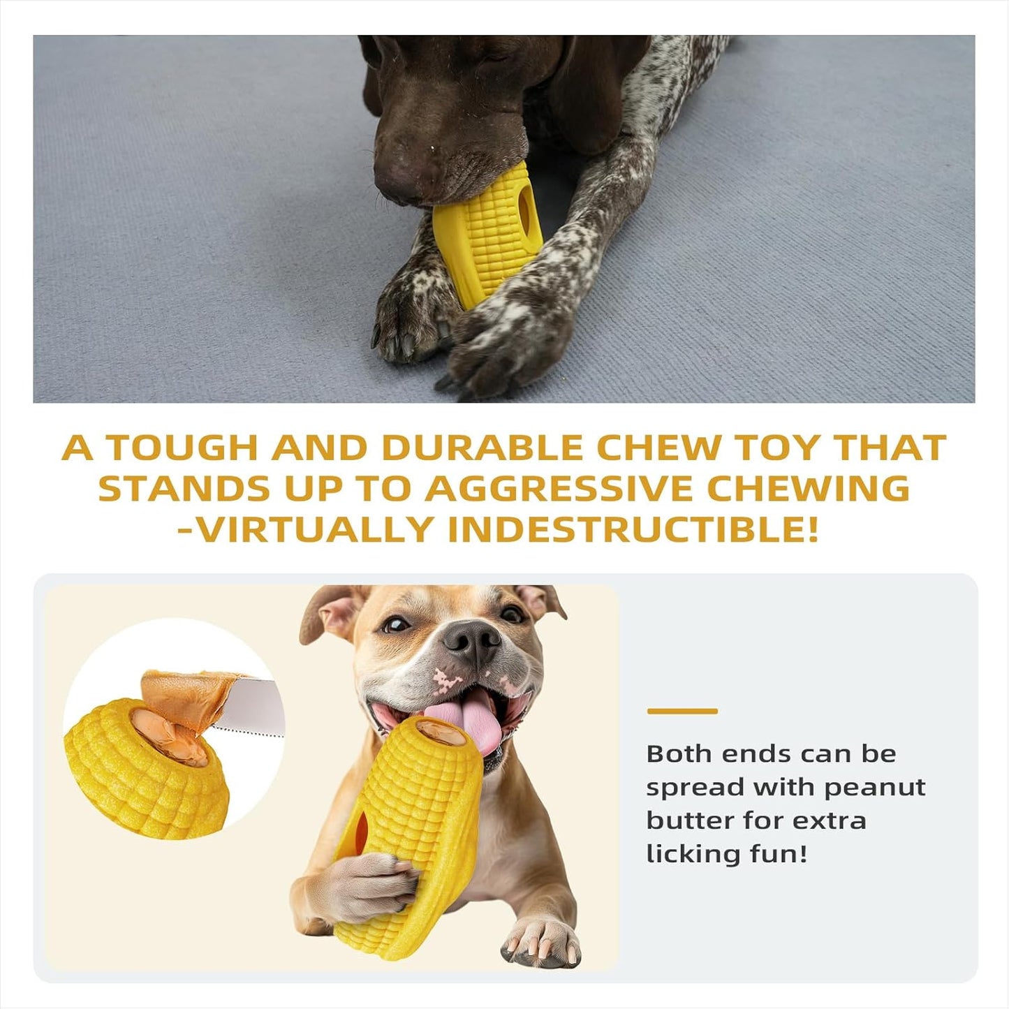 Interactive Dog Toys for Aggressive Chewers, Indestructible Dog Toy to Keep Them Busy, Corn-Shaped Durable Dog Chew Toys for Large & Medium Breeds, Frozen Treat Holder for Anxiety Relief & Dental Care