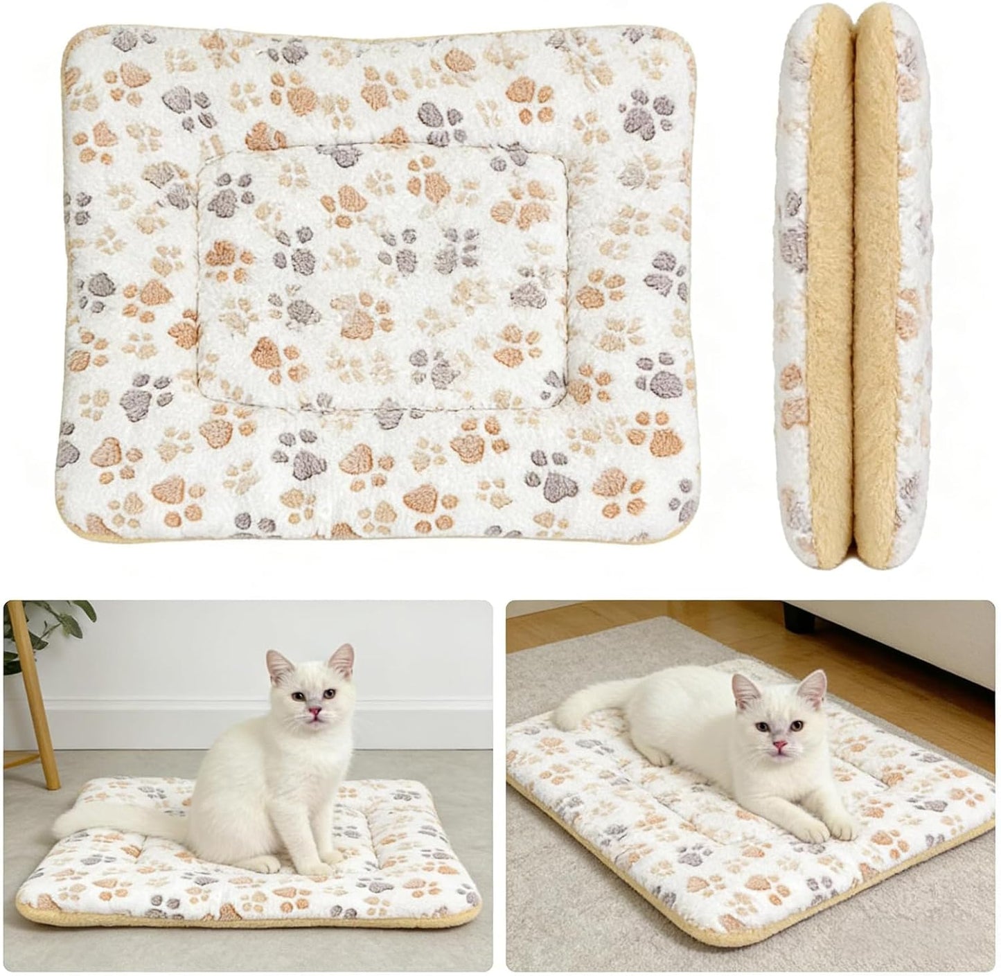 Self Warming Cat Bed, Self Heating Cat Dog Mat, Soft Pet Mat for Kitty & Small Dogs, Perfect for Crates, Kennels, Beds, Sofas, White, Washable, Non Electric, 27.17"x18.9"