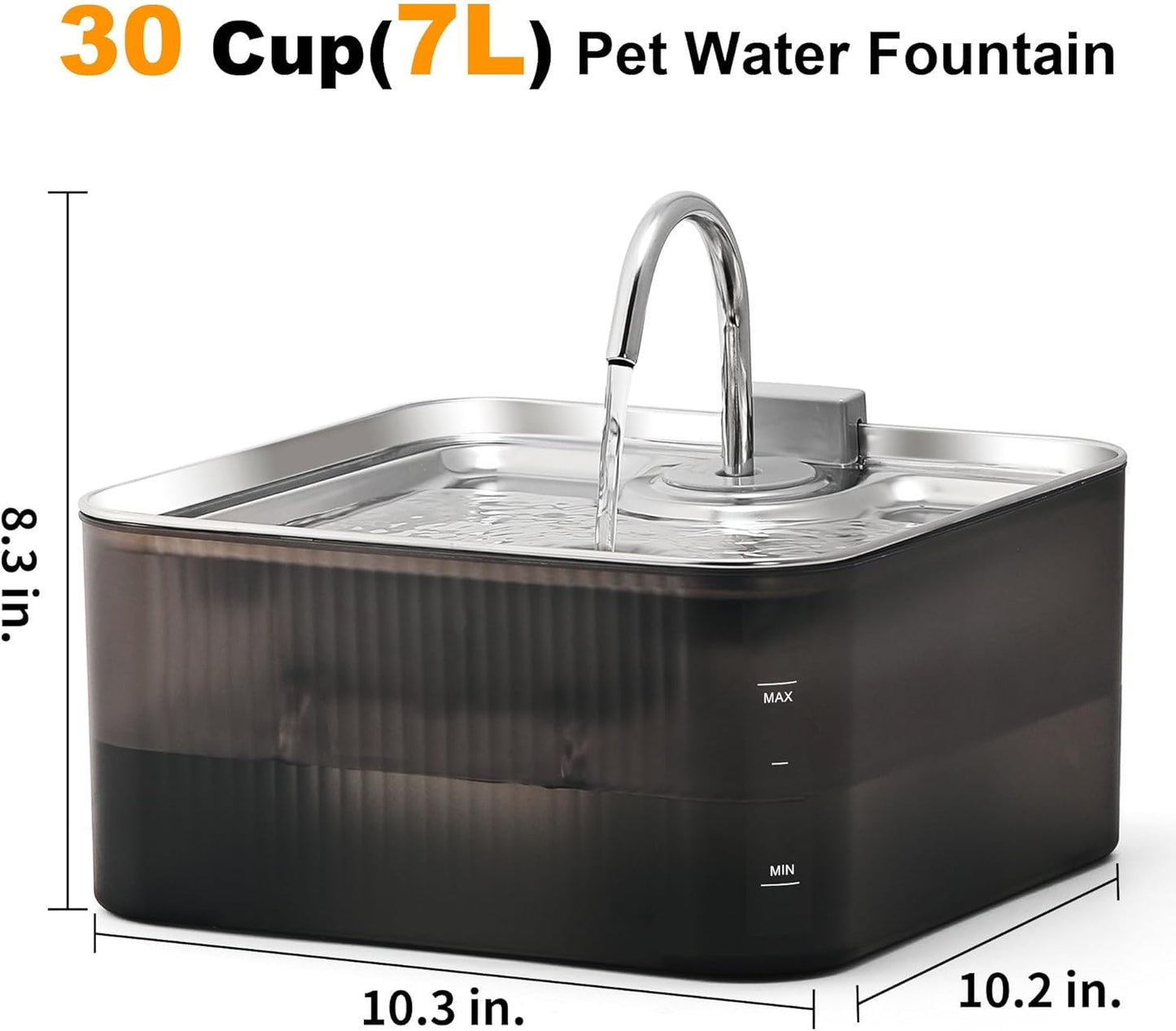 FUKUMARU Dog Water Fountain - 1.8 Gal/236oz/7L Ultra Quiet Pump (28.5dB) & 4-Stage Filter System Stainless Steel & ABS Kitty Water Fountains for Multi-Cat/Dog Homes, with 3 Filters