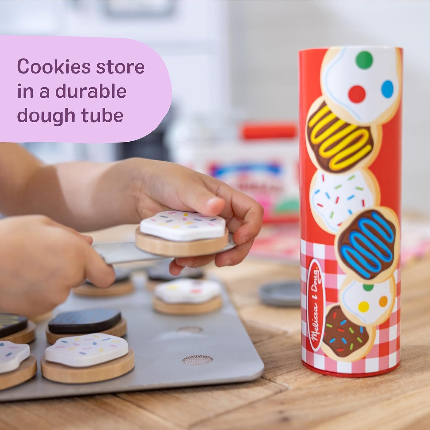 Melissa & Doug Slice and Bake Cookies Wooden Play Food Set with Toppings Pretend Cookies and Baking Sheet, Wooden Play Food Set, Toy Baking for Kids Ages 3+