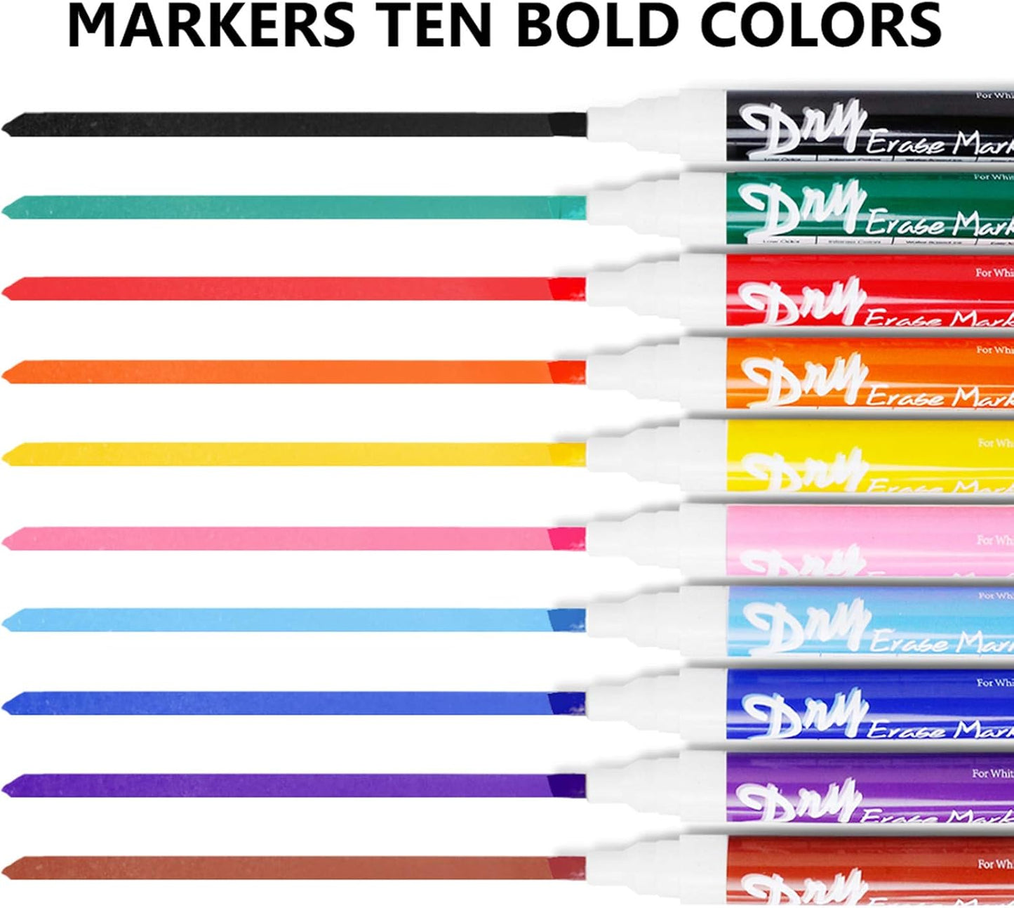 Volcanics Dry Erase Markers Low Odor Chisel Tip Whiteboard Markers Pack of 10,10 Colors