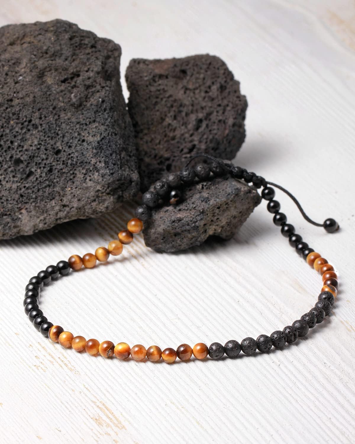 Jewever Anklet Bracelet For Women Tiger Eye/Lava Rock/Black Obsidian Healing Crystals Good Luck Gemstone Essential Oils Diffuser Jewelry
