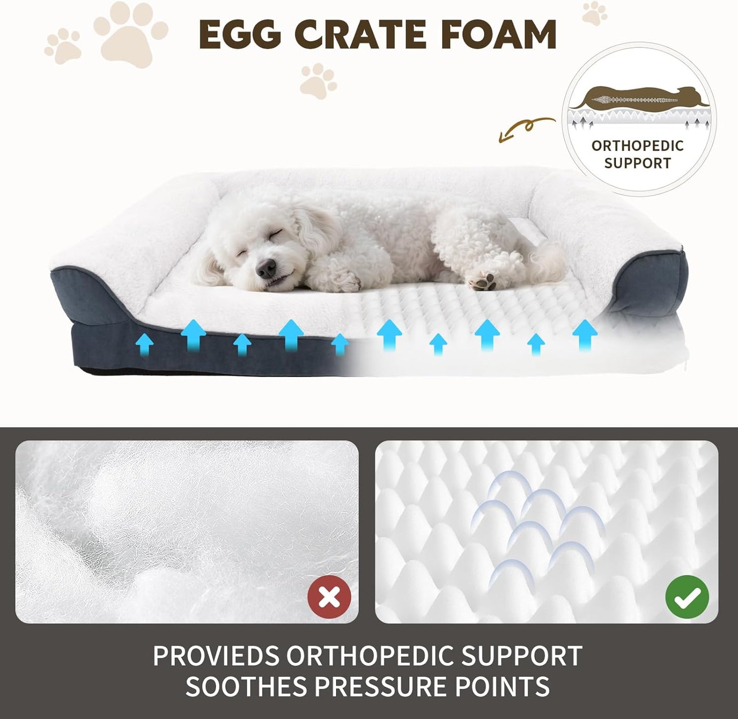 Orthopedic Dog Bed for Medium and Large Dogs Pet Bed with Sides Waterproof Dog Couch with Washable Removable Cover and Egg Crate Foam Pet Sleeping Mat with Anti-Slip Bottom