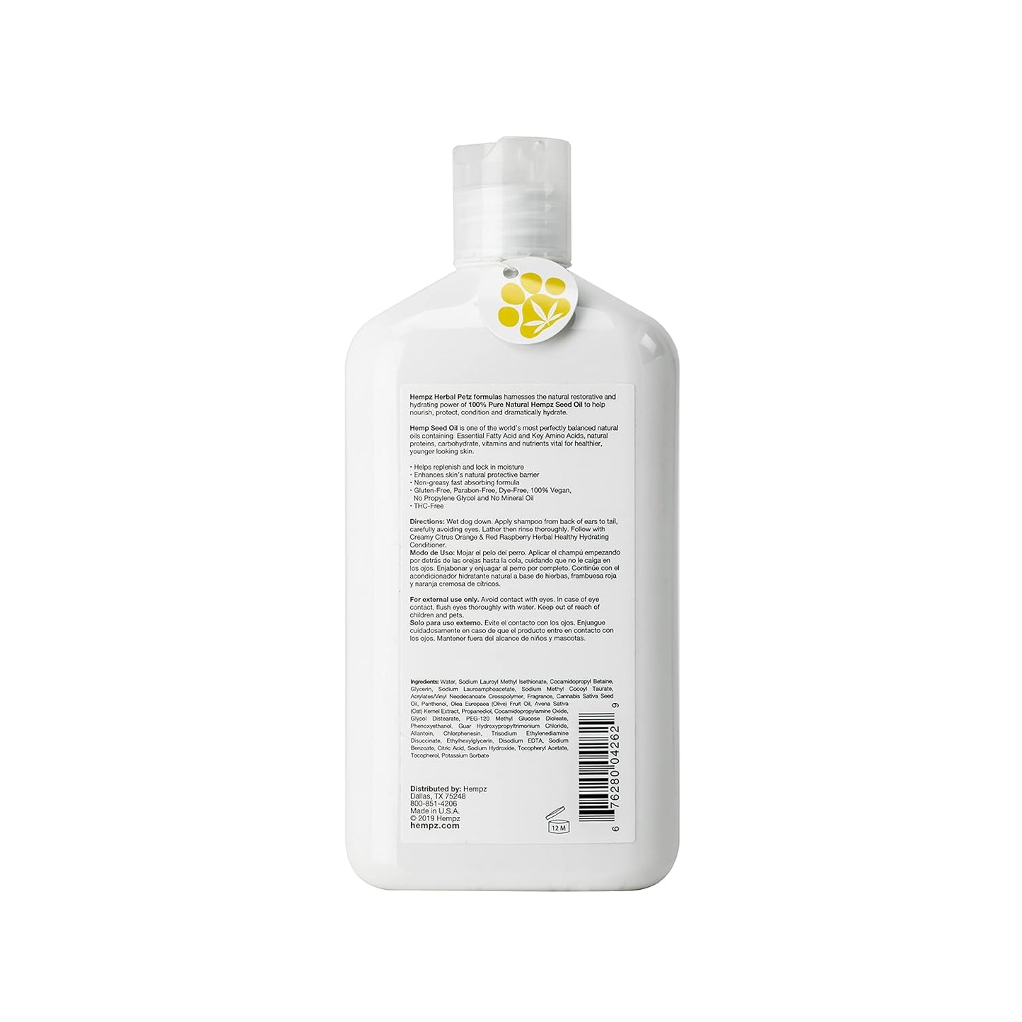 Hempz Petz Deshedding Dog Shampoo, Creamy Citrus Orange & Red Raspberry Herbal Shampoo, 17 Oz.