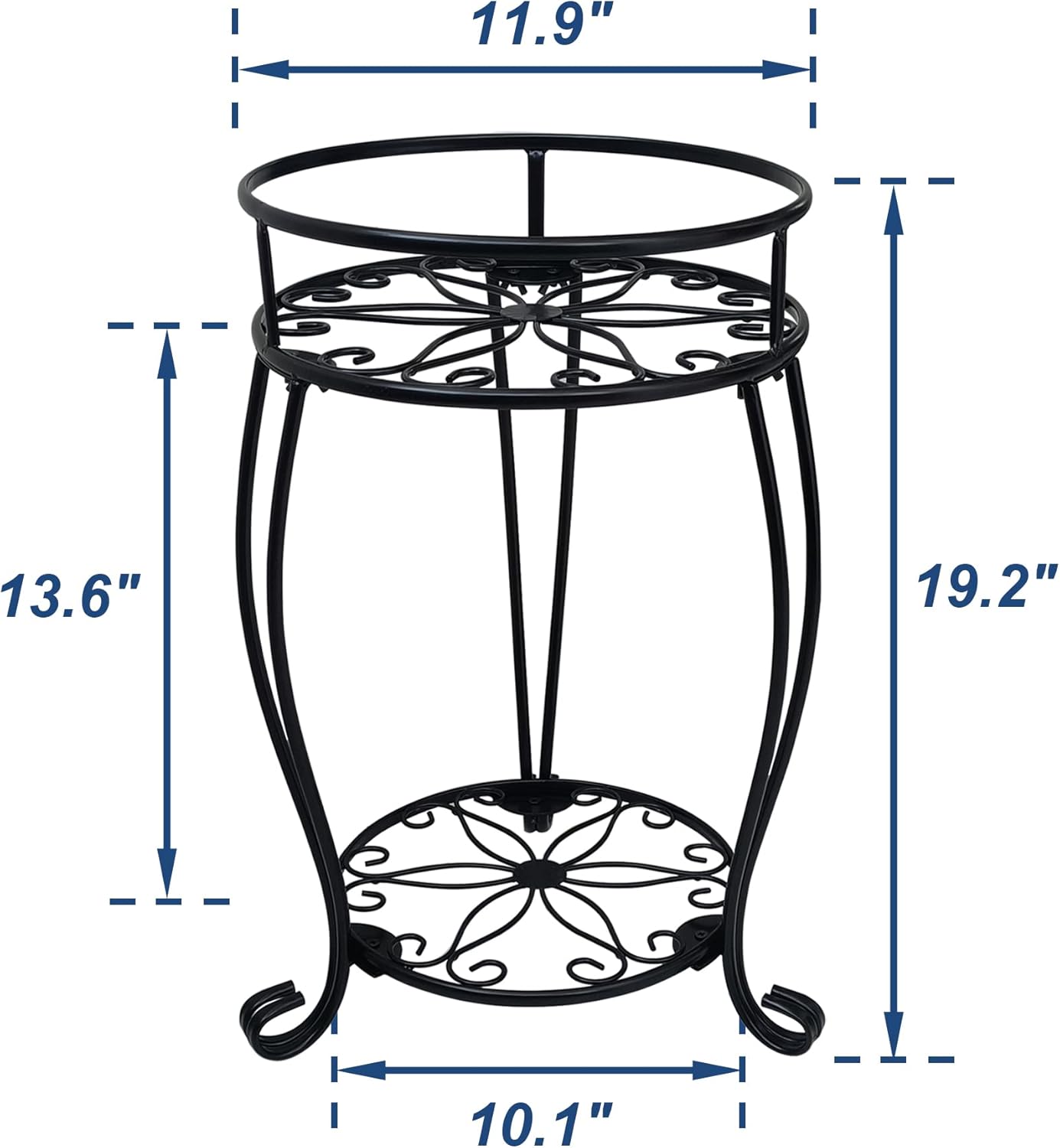 CASIMR 2 Tier Plant Stand, 19.2 inch Tall Metal Potted Holder Rack,Indoor Outdoor Multiple Flower Pot Shelf Rustproof Iron Garden Container for Garden Patio Living Room Corner Balcony, Black