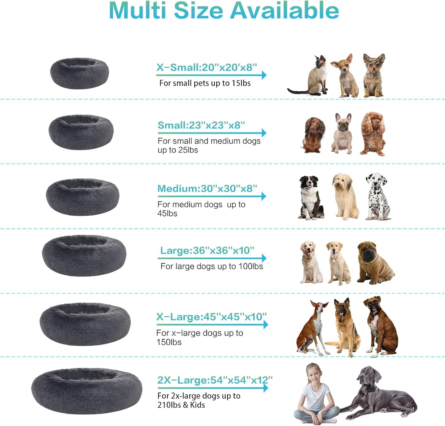 SAVFOX 45 inches Calming Donut Dog Bed - 3X Durable Plush Faux Fur, Machine Washable & Non-Slip, Fits up to 150 lbs, Dark Grey