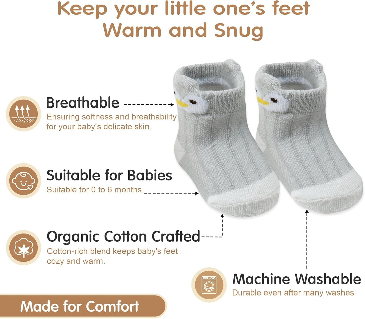 Organic Cotton GOTS Certified Baby Socks 7 Pairs 0-6 Months Soft for Infants Breathable, Newborn Socks Animal Design
