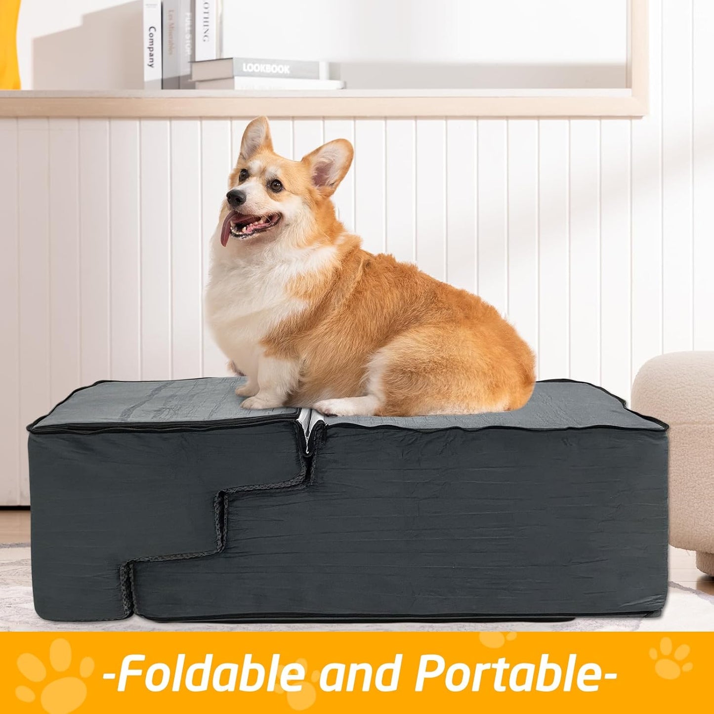 28" H Dog Stairs for Small and Medium Dogs 6-Step Ramps for High Beds and Couch Non-Slip Extra Wide Pet Stairs for Old Dogs and Puppy and Cat - Stable & Durable with Machine Washable Cover Indoor