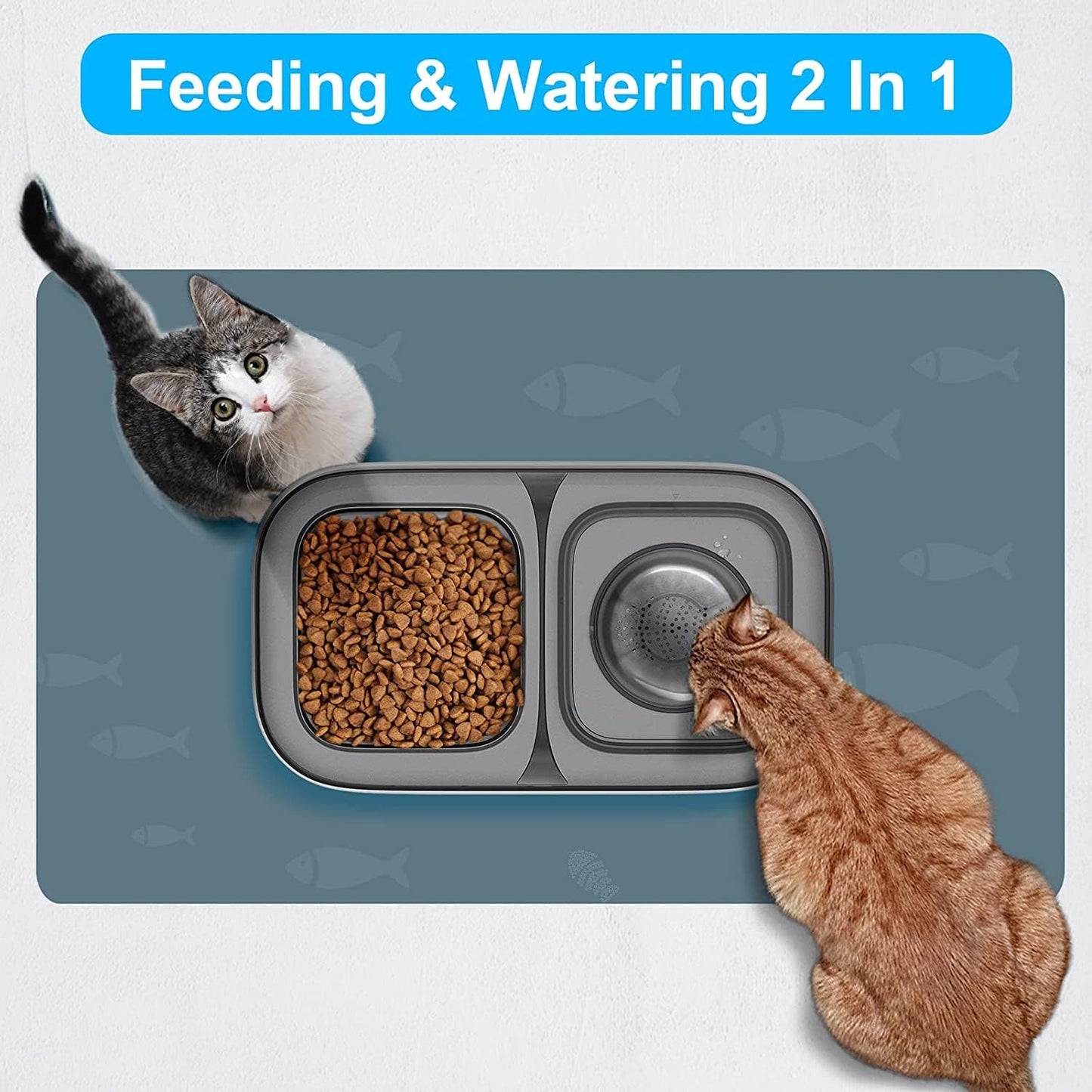 fountain Cat Bowl, 68oz/2L Double Tilted Raised Cat Bowls for Food and Water Set with 2 Replacement Filters, NoSpill Feeding Drinking Dish Suitable for Indoor Cats Small Dogs Pet water dispenser