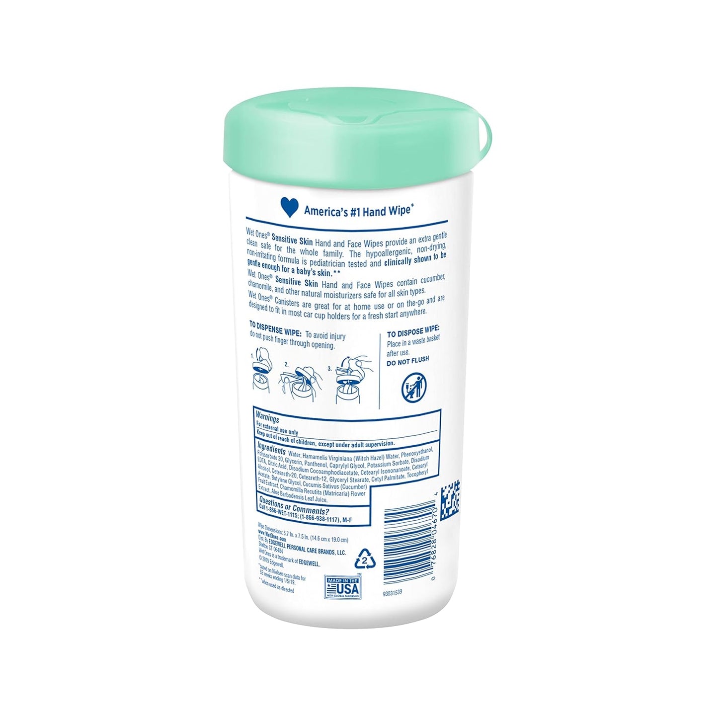 Wet Ones Hand and Face Wipes for Sensitive Skin, Unscented | Wet Ones Sensitive Skin Wipes for Hands and Face, 40 ct. Canister