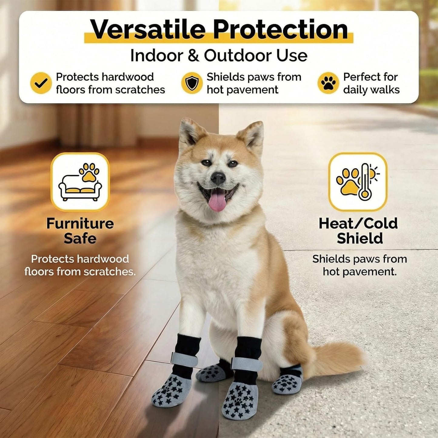 Reflective Dog Socks Grippy Socks Prevent Licking Paws，Anti Slip Paw Protection, for Hardwood Floors & Hot & Cold Pavement, Small Medium Large & Senior Dogs