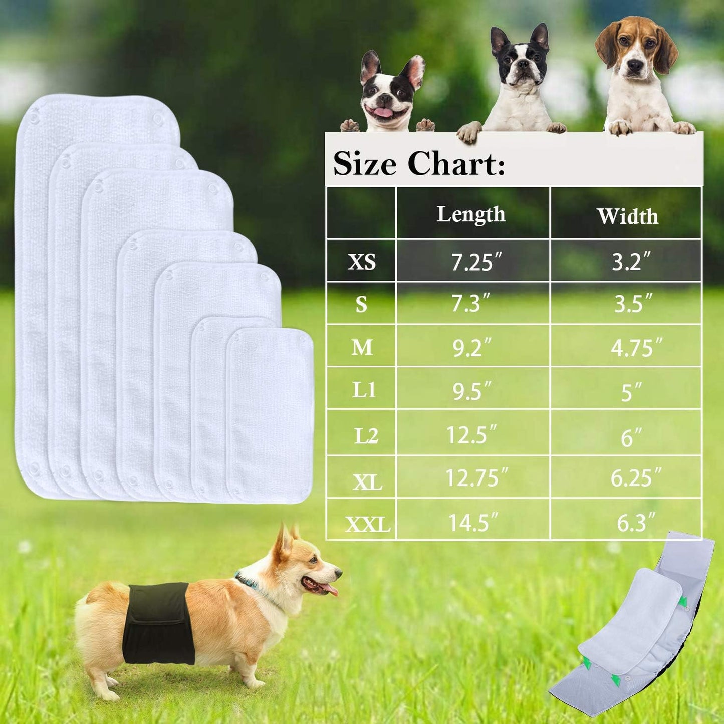 Teamoy Male Dog Diaper Pads, Reusable Dog Belly Band Liner Pads(Pack of 6), XXL