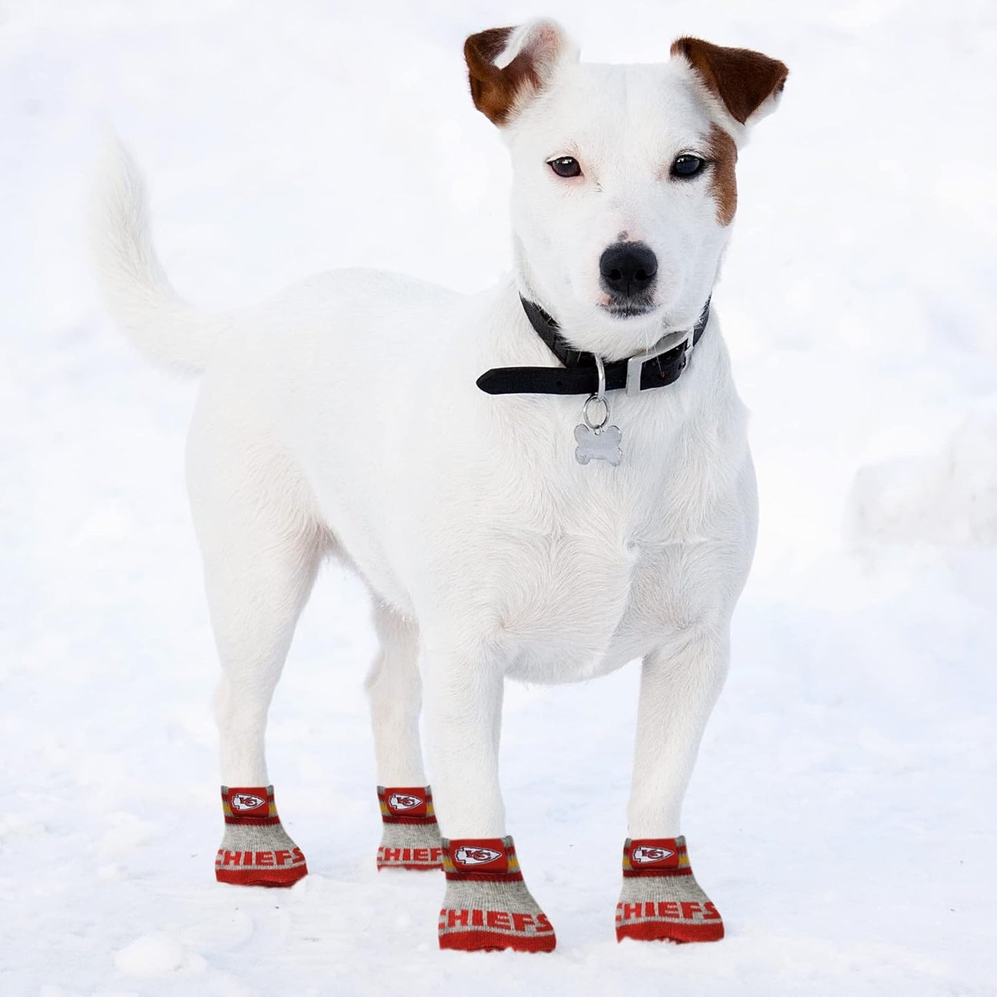NFL Kansas City Chiefs Anti Slip Dog Socks with Elastic Ribbed Top, Size X-Small/Small. Indoor/Outdoor Socks, Best Dog Paw Protector, 2 Pairs, Cool Puppy Supplies with NFL Logo of Chiefs Team