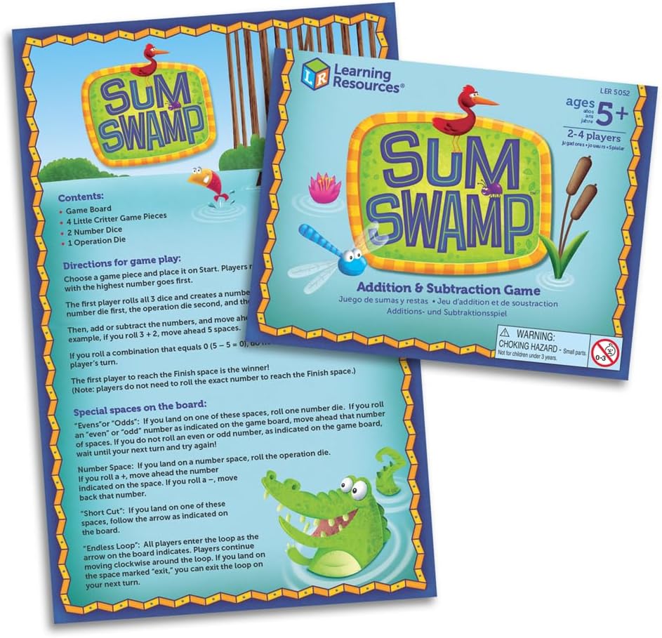 Learning Resources Sum Swamp Game Addition & Subtraction Board Game - Educational Homeschool, Elementary Math Classroom Must Haves, Kindergarten, Gifts for Kids, Numbers for Boys and Girls