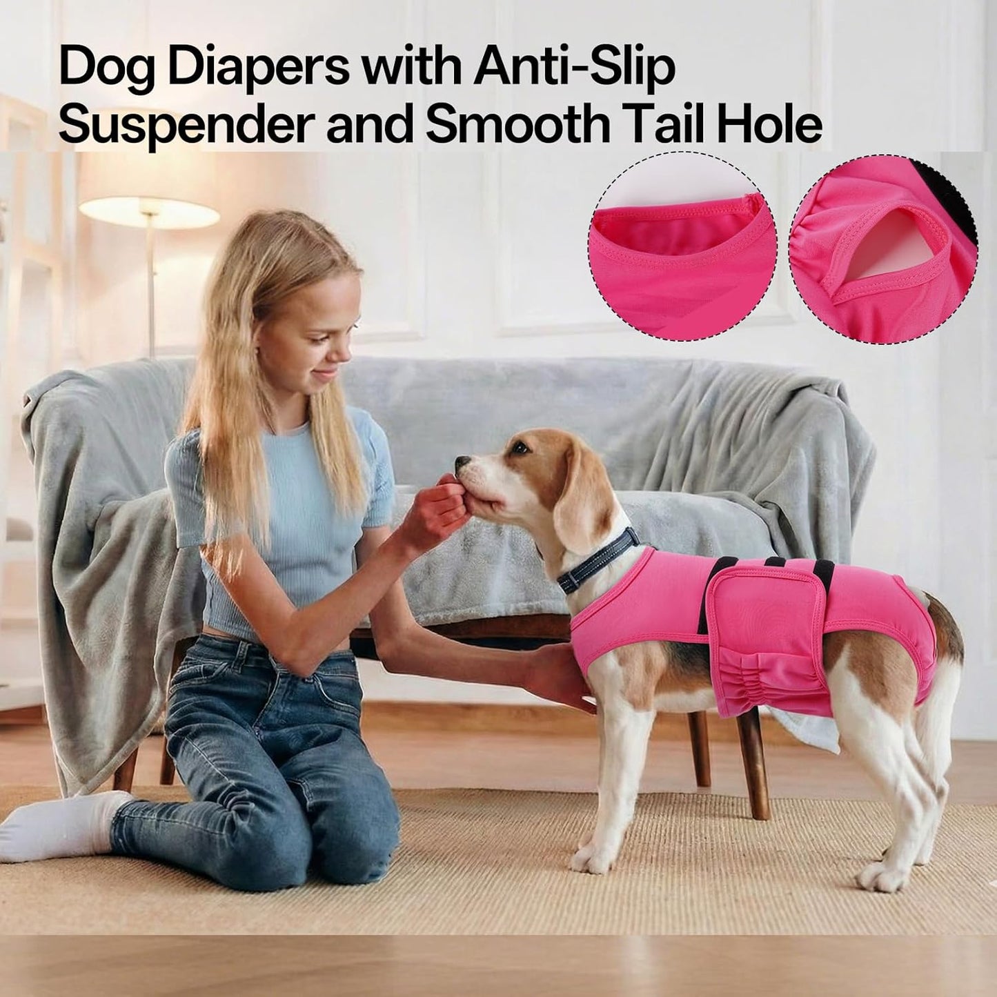 Lelepet Dog Diapers Female Washable, Reusable Puppy Doggie Pet Panties for Dogs in Heat, Adjustable Dog Diapers with Suspenders for Small Medium Large Dogs in Heat, Period, Incontinence, Pink XL