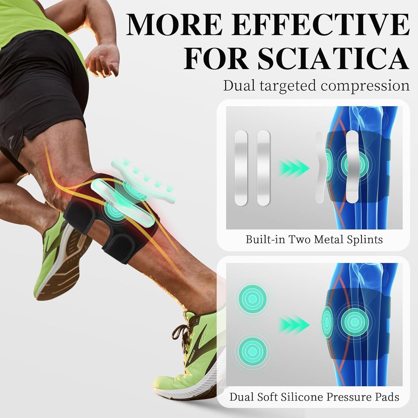 Sciatica Pain Relief Devices Brace,Sciatic Ease Calf Support Brace for Leg Shin Pain Relief,Sciatic Nerve Knee Brace with Dual Adjustable Pressure Pads Targeted Compression, Fits for Men and Women