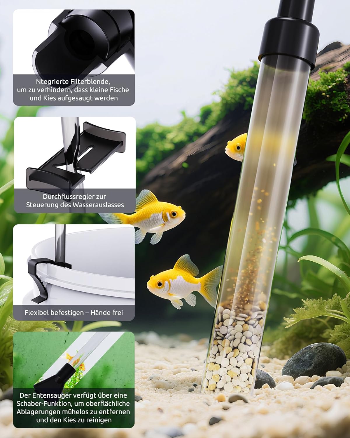 Gravel Vacuum for Aquarium, Fish Tank Cleaner Kit, Mini Manual Fishtank Vacuum Cleaner, Small Aquariums Water Changer, Adjustable Siphon Pump Use for Fish Turtle Tanks Cleaning Manure Wash Sand