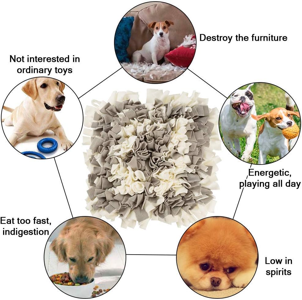 Snuffle Mat, Feeding Mat Blanket Dog Training Mats Feeding Mat Pet Activity Mat, Interactive Dog Toys Encourages Natural Foraging Skills, Perfect for Any Breed (17.7"X17.7")(Grey-White)