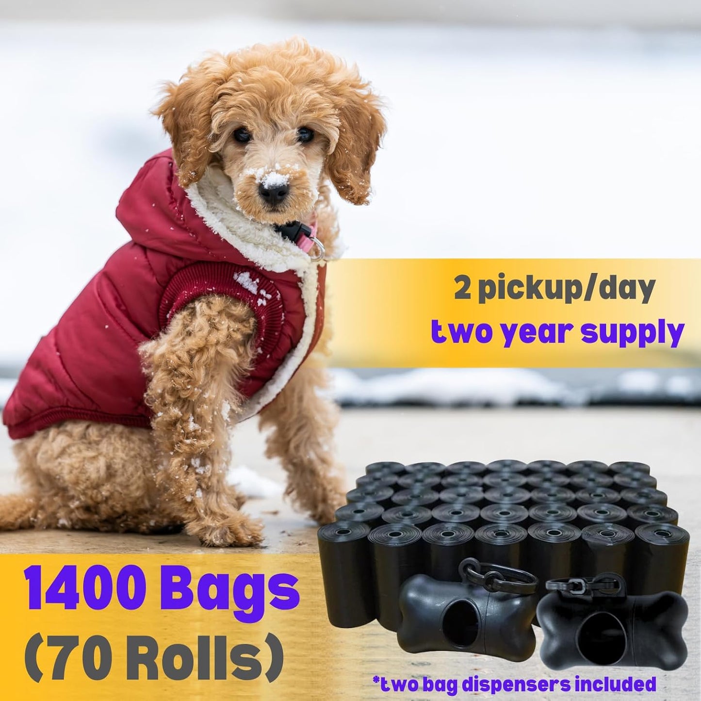 Dog Poop Bags Value Pack (1400 ct.) Extra Thick Strong Doggy Bags Guaranteed Leak-Proof Biodegradable Poop Bags w/Dispenser Eco-friendly Landfill-Degradable Refill Rolls (Black, 70 Rolls, Unscented)