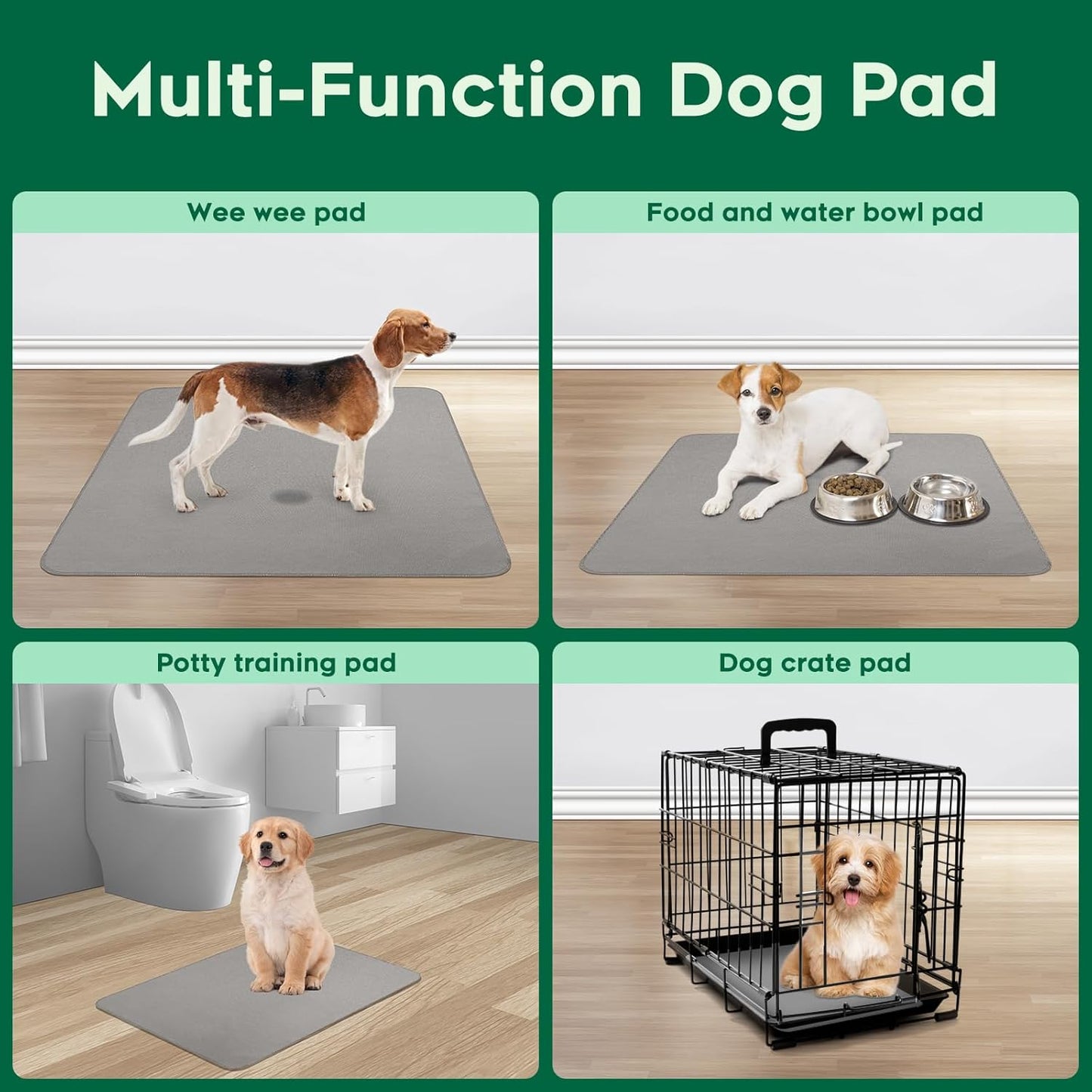 Washable Pee Pads for Dogs, Reusable Puppy Potty Training Pad, Ultra-Soft, Absorbs 2X Faster & High-Capacity, Leakproof, Non-Slip, Waterproof Pet Mat for Crate & Floor, 18x24 inch, 2 Pack