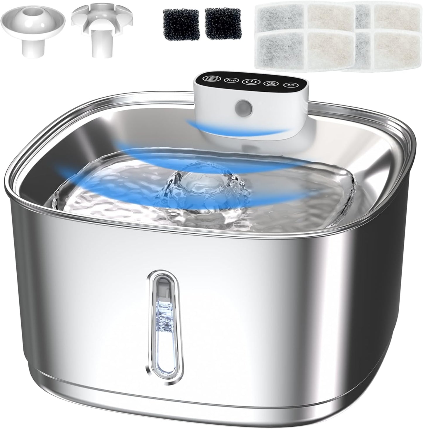 Cat Water Fountain Stainless Steel- 108oz/3.2L Pet Fountain with 4 Replacement Filters, Motion Sensor& 3 Working Modes, Cordless Automatic Dog Water Dispenser for Cats, Dogs, and Small Pets