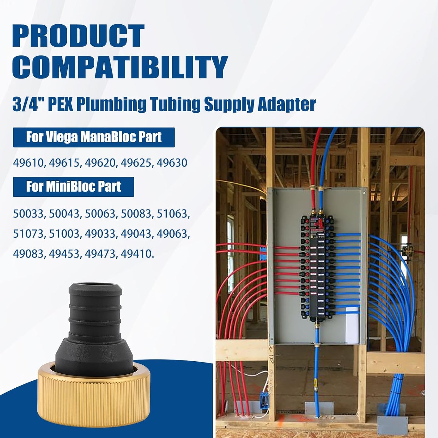 50141 3/4" PEX Crimp Supply Adapter for Viega ManaBloc and MiniBloc 1" Nominal Inlet Ports - 3 Pcs
