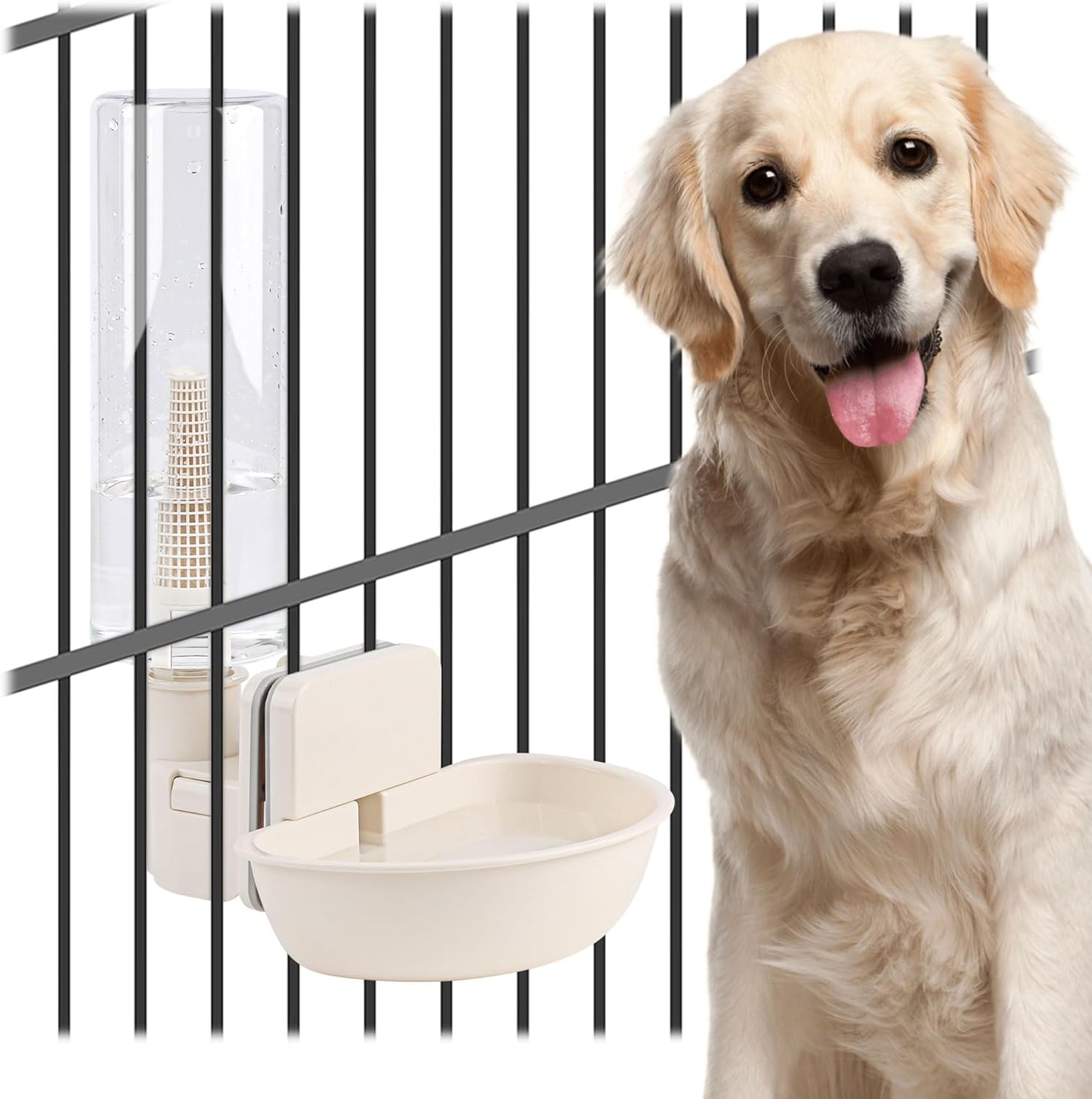 Hanging Automatic Food Water Dispenser,Gravity Pet Feeder Water Dispenser Set,Cage Cat Water Dispenser,Food Bowl for Bunny Guinea Pig Ferret Water Dispenser (Large Bowl Size)