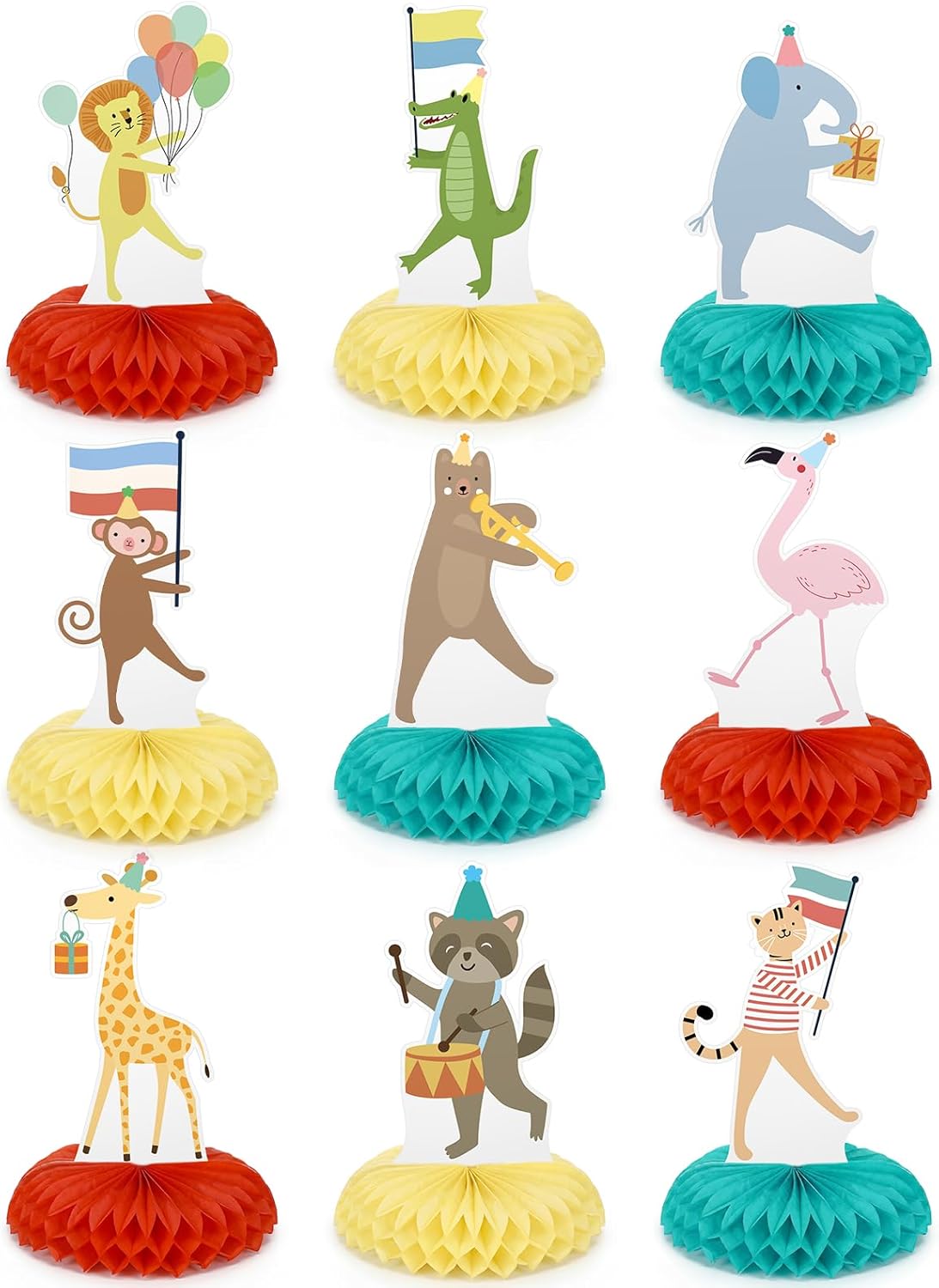 9 Pcs Animal Parade Party Honeycomb Centerpieces Safari Themed Birthday Party Supplies Zoo Wild Animals Jungle Cake Table Decorations Baby Shower Decorations for Boys Girls