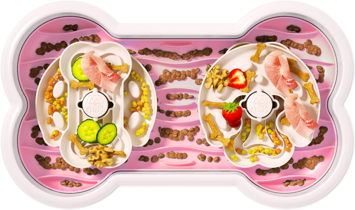 Anti-Choking & Non-Slip Interactive Dog Slow Feeder Bowl - Maze Puzzle Feeder, Bloat Stop, Large Breed Dogs - Pink