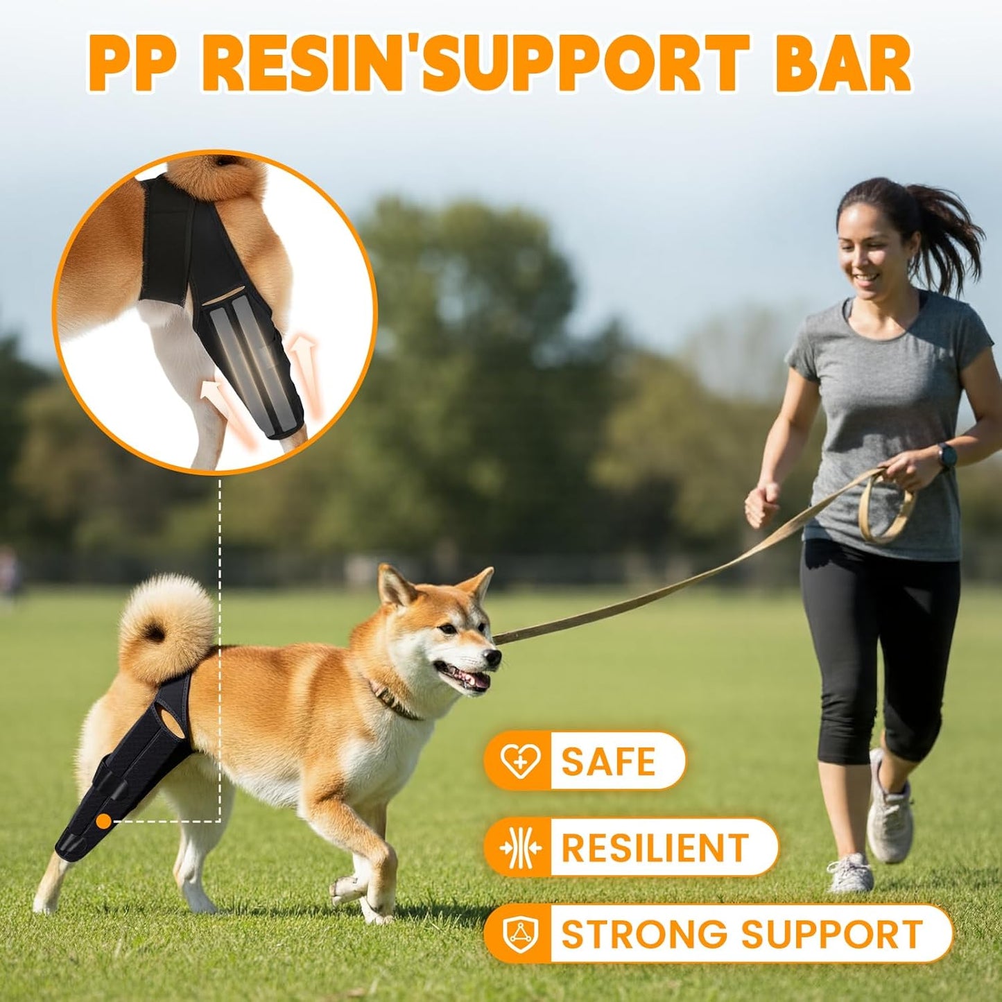 Dog Knee Brace for Hind Leg – Adjustable Rear Leg Support with 2 PP Resin Bars, Helps Torn ACL, Ligament Injuries, Luxating Patella & Hip Dysplasia Recovery for Left/Right Hind Leg (S)