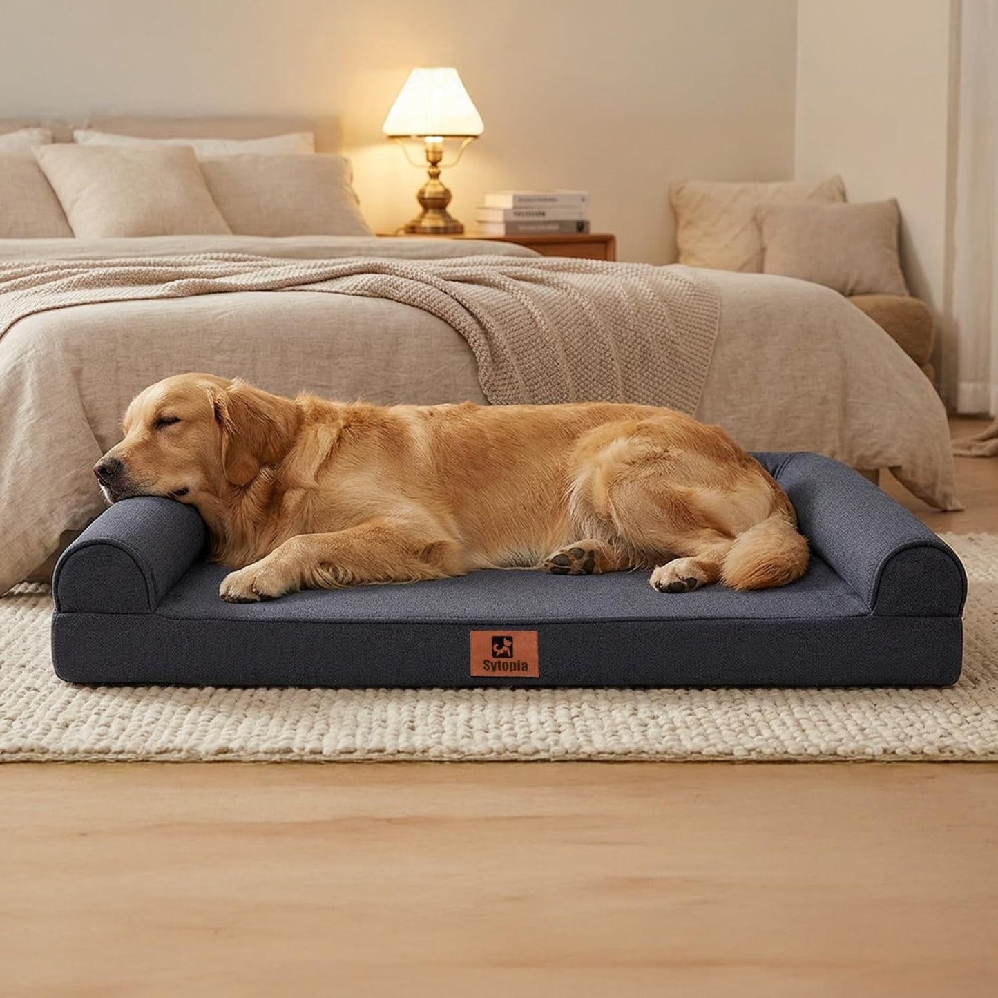Sytopia Orthopedic Sofa Dog Bed for Extra Large Dogs, Waterproof Foam Pet Couch Bed with Sides, Egg Crate Foam, Removable Washable Cover, 42x30 Inch, Dark Grey