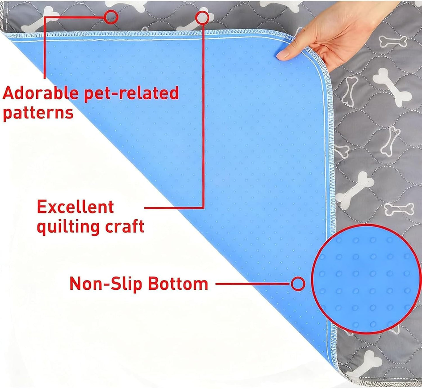 Training Mat, Fast Absorbent Pad, Reusable Washable Sheet, Puppy Potty Solution, Interior Floor Protection, Pet Comfort Accessory, Quilted Dark Gray Liner for Litter Box Grass Crate Training