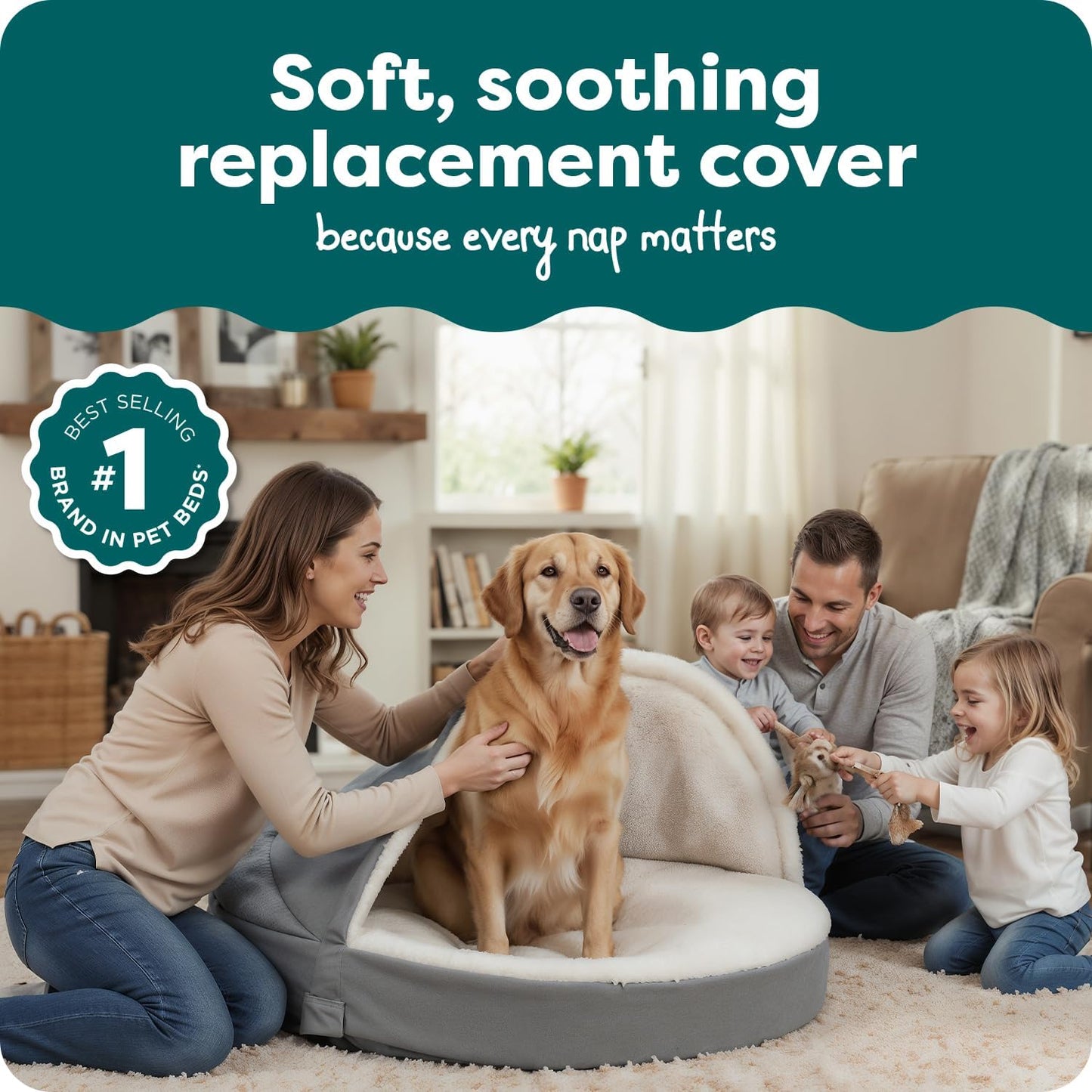 FurHaven Replacement Dog Bed Cover for Sherpa & Suede Snuggery, Fits Cool Gel-Top Foam Beds & Solid Orthopedic Foam Beds, Machine Washable, Jumbo XL (44 inch), Gray
