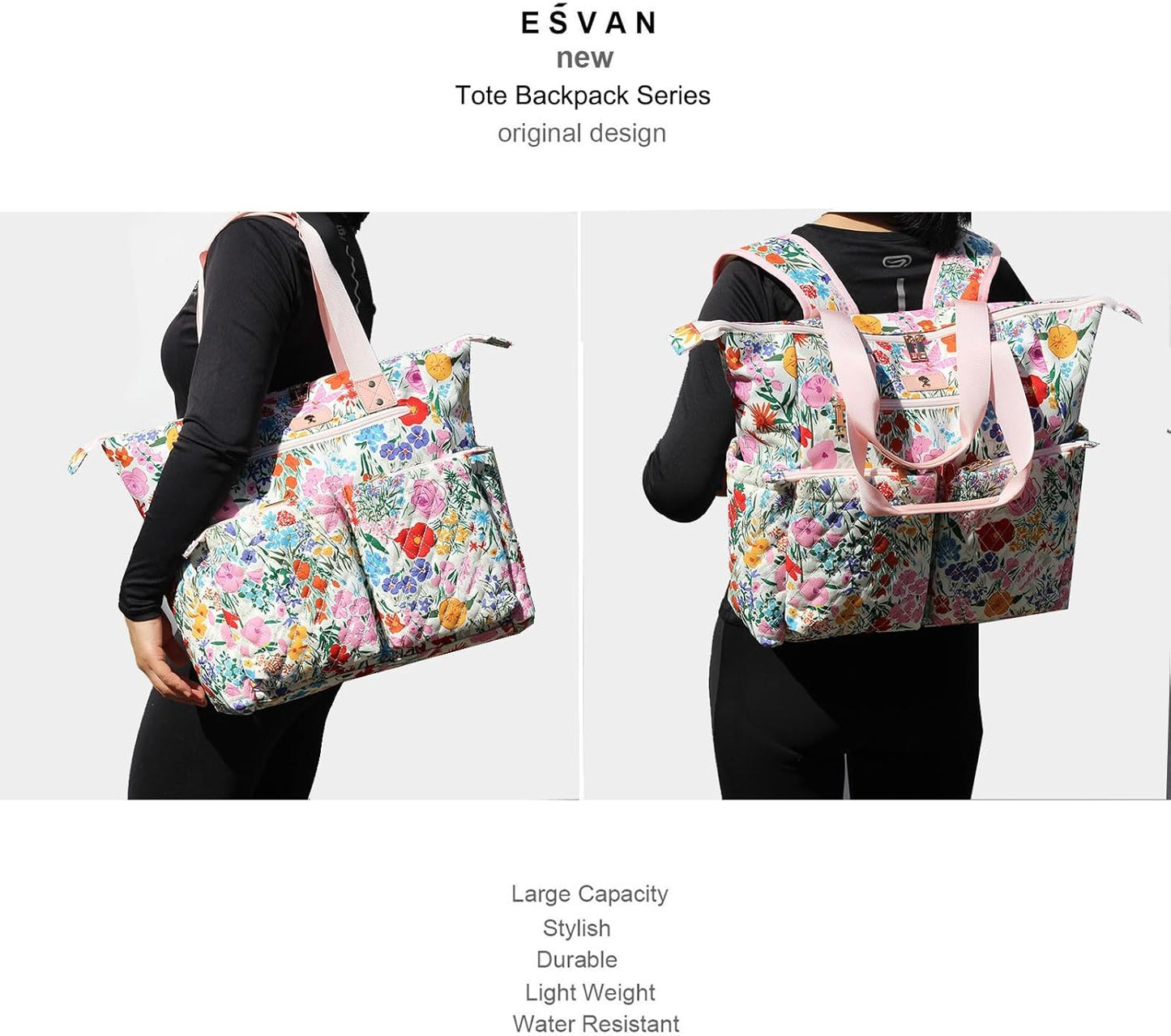 ESVAN Diaper Tote Bag Totepack Backpack 2 in 1 for Women Multifunctional Large Capacity with Insulated Pockets Travel | Multifunctional, Travel