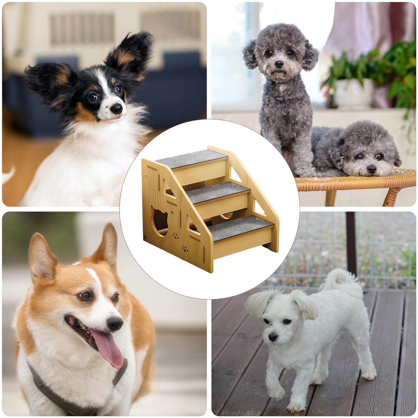 Non Slip Pet Ladder, Wooden Dog Stairs, Cat and Small Dog Step Accessory with Stable Build, Indoor Pet Tool with Portable Style, Apartment Balcony Terrace Helper for Puppies