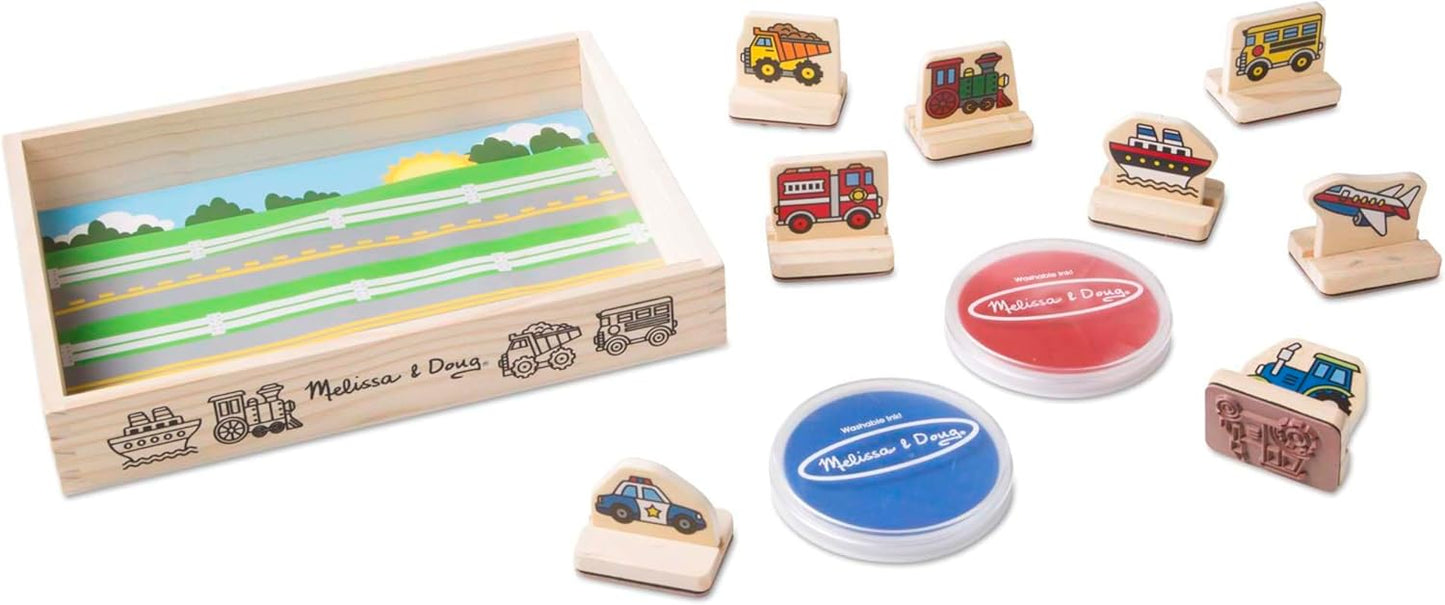 Melissa & Doug My First Wooden Stamp Set - Vehicles Kids Art Projects, Stamps with Washable Ink, Vehicle Toys for Kids Ages 4+
