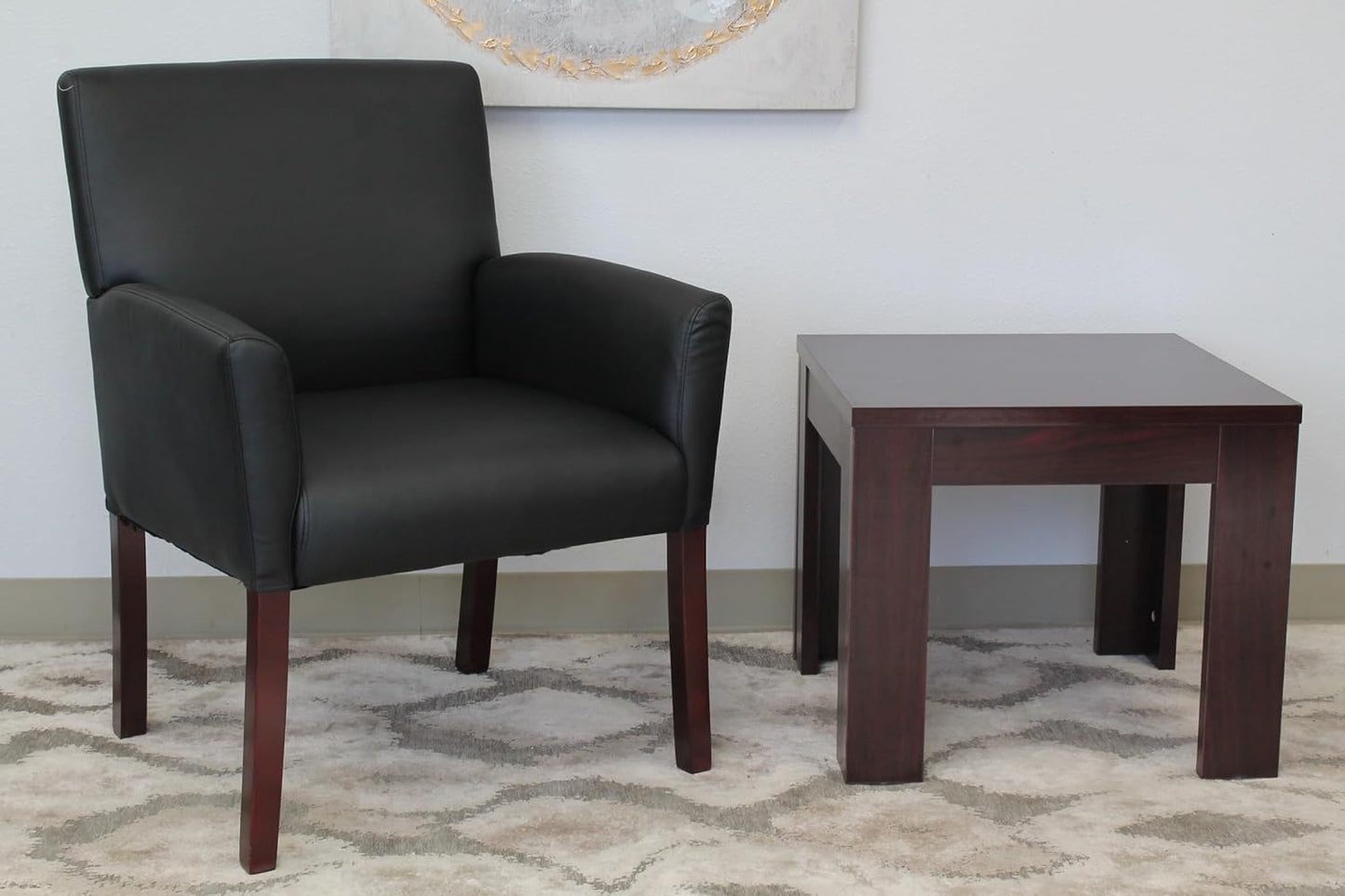 Boss Office Products Box Arm Guest Chair with Mahogany Finish in Black, 250 (B619)