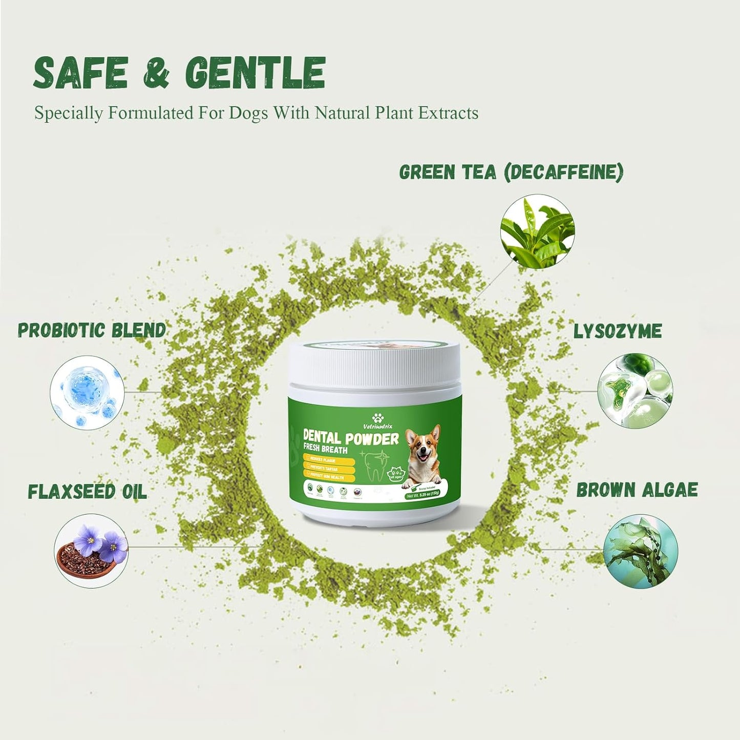 Dog Dental Powder, 200g Dental Powder for Dogs Teeth Cleaning and Breath Fresh, Dog Teeth Cleaning Powder with Natural Plants Ingredients and Postbiotics