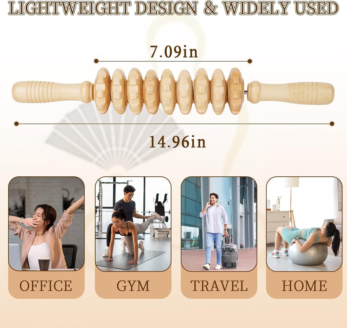 Liitrton Manual Wooden Fascia Massage Roller Trigger Points for Release Cellulite Sore Muscle Blasting (White)