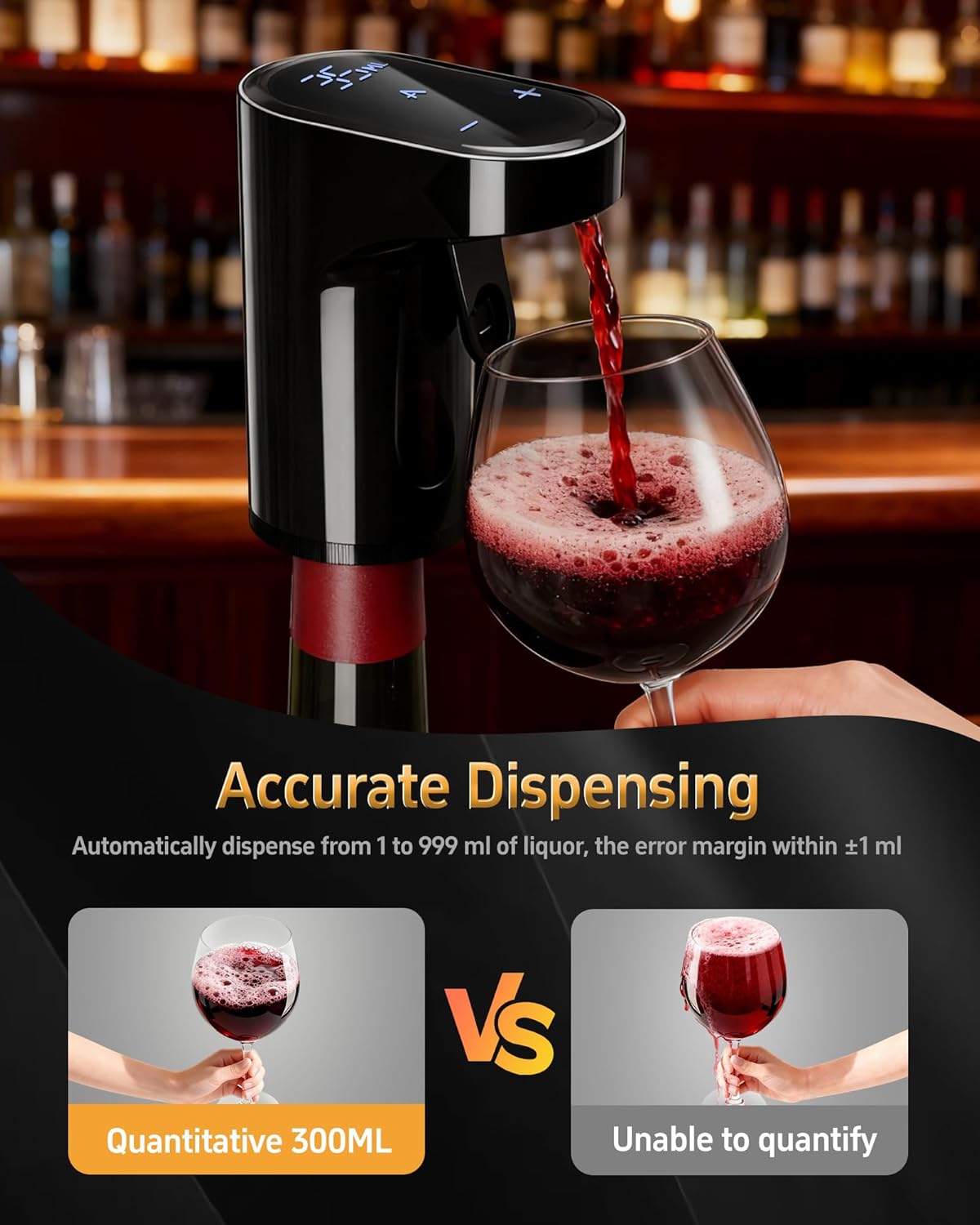 5-in-1 Electric Wine Decanter & Smart Liquor Dispenser - Easter Party Essential | Automatic Aerator with 1-999ml Precision Dosing | Easter Gift for Wine Lovers, Whiskey Enthusiasts & Hosts (Black)
