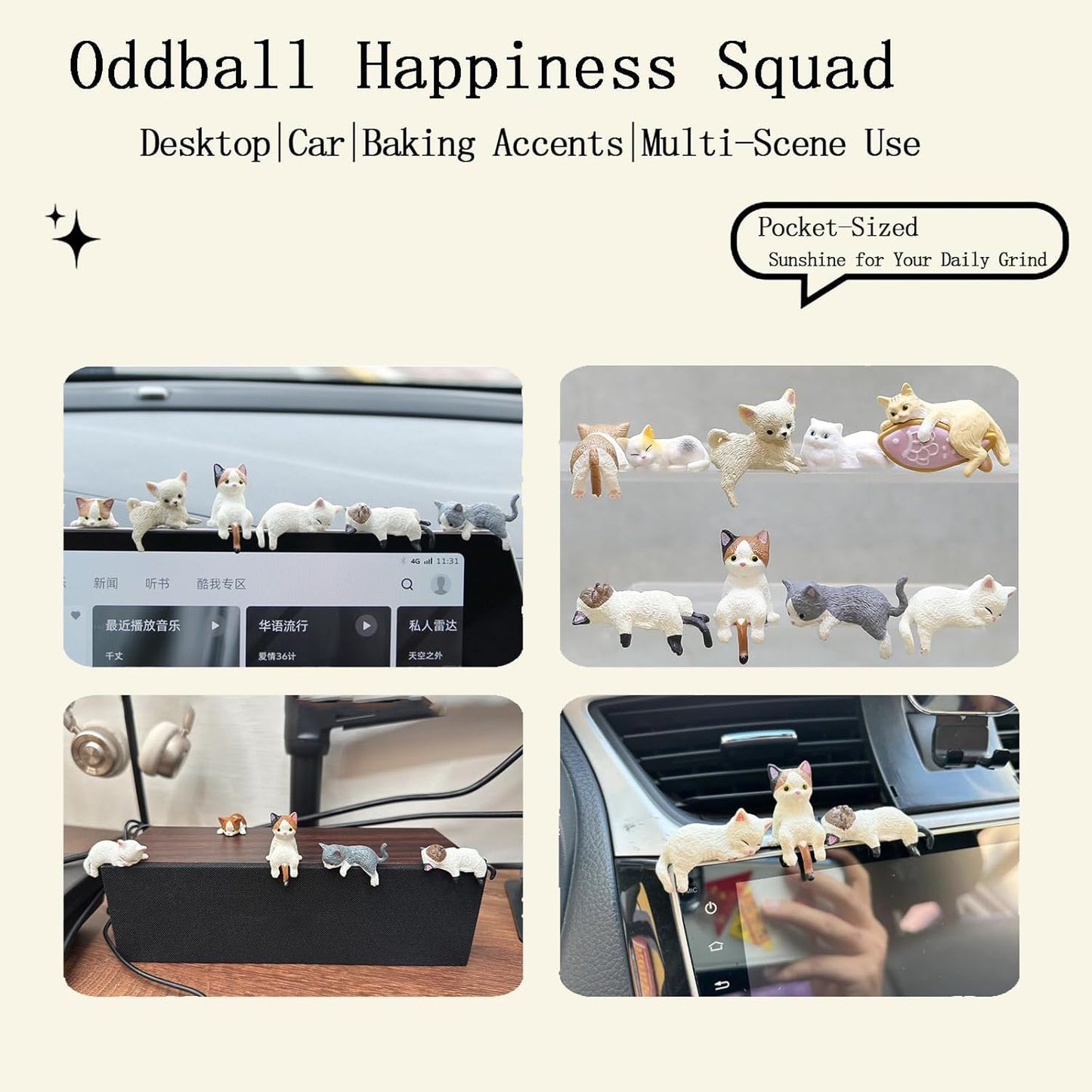 Cat Car Interior Accessories Dashboard Decorations, Set of 12 Cute Car Dash Decor Rearview Mirror Ornament for Women Girl Cute Anime Decor for Home Garden Office