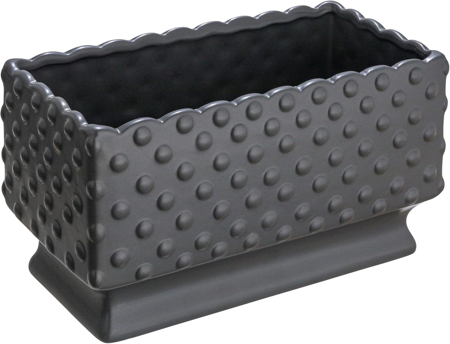 Creative Co-Op Ceramic Hobnail Planter with Scalloped Edge and Polka Dots, Black