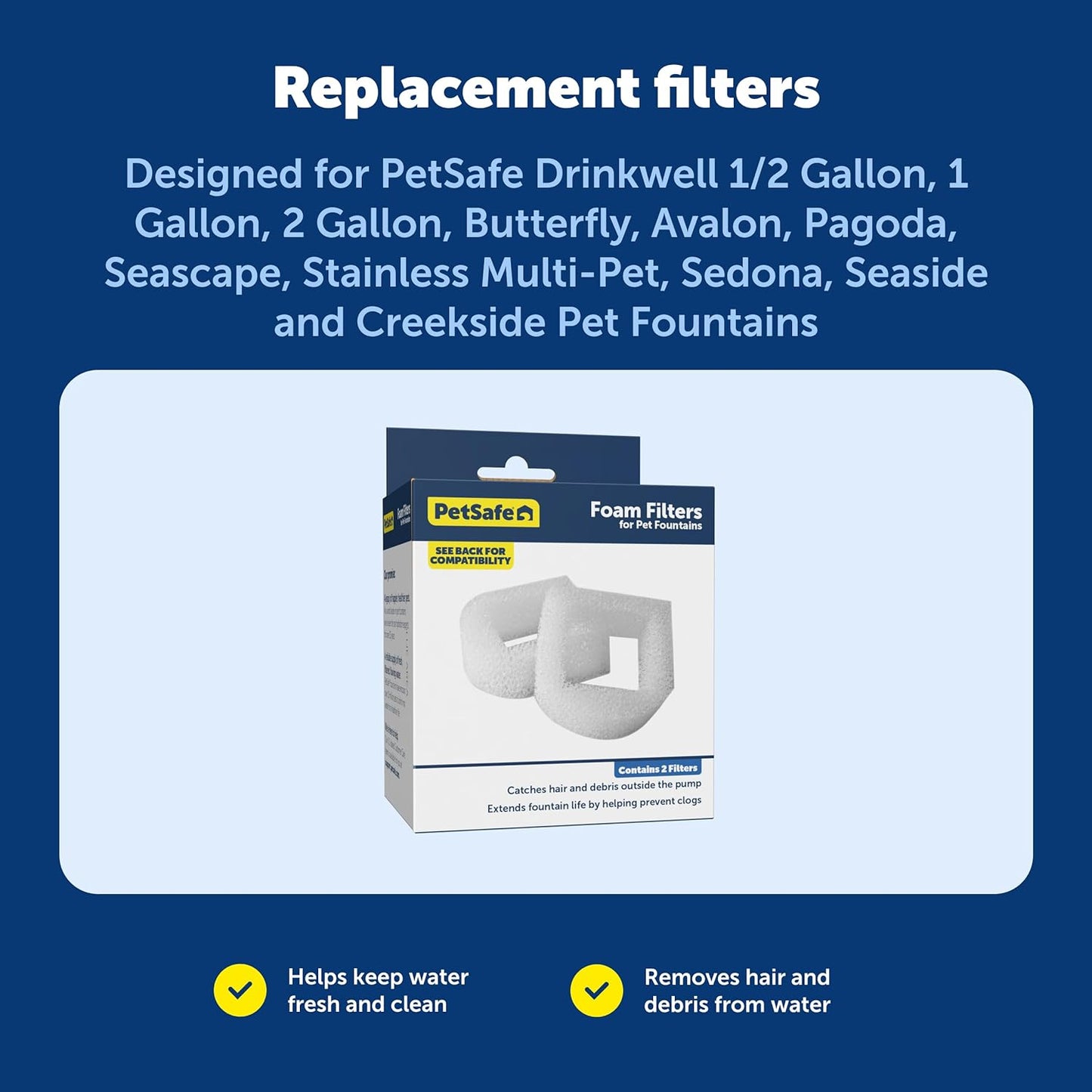 PetSafe Drinkwell Replacement Foam Filters - Improves Water Cleanliness - Protects Pump - Catches Hair & Debris - Compatible with Ceramic, Stainless, & Plastic Pet Fountains